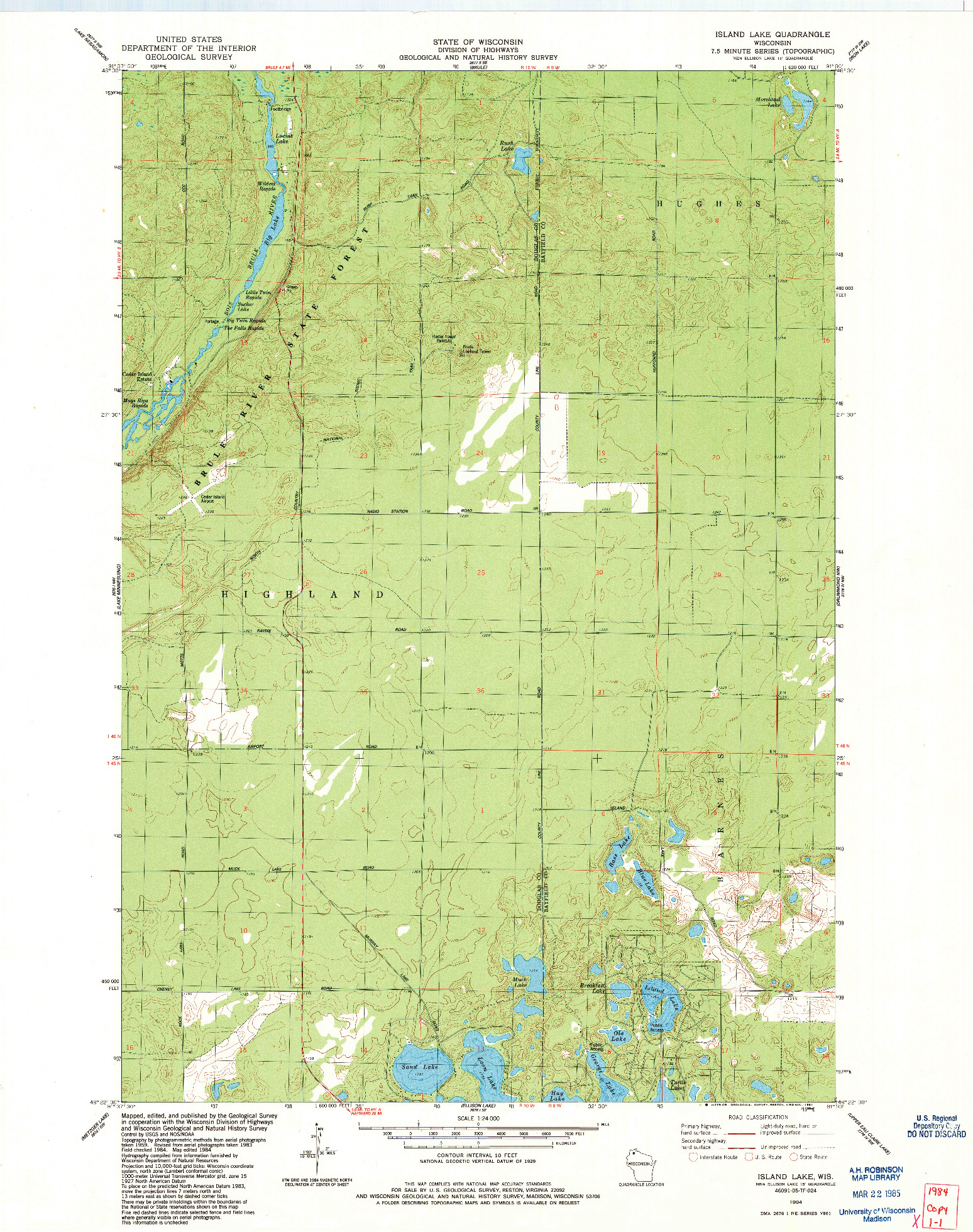 USGS 1:24000-SCALE QUADRANGLE FOR ISLAND LAKE, WI 1984