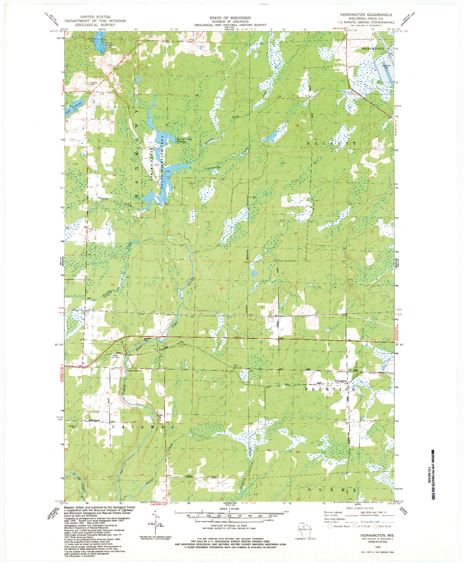 USGS 1:24000-SCALE QUADRANGLE FOR PENNINGTON, WI 1984