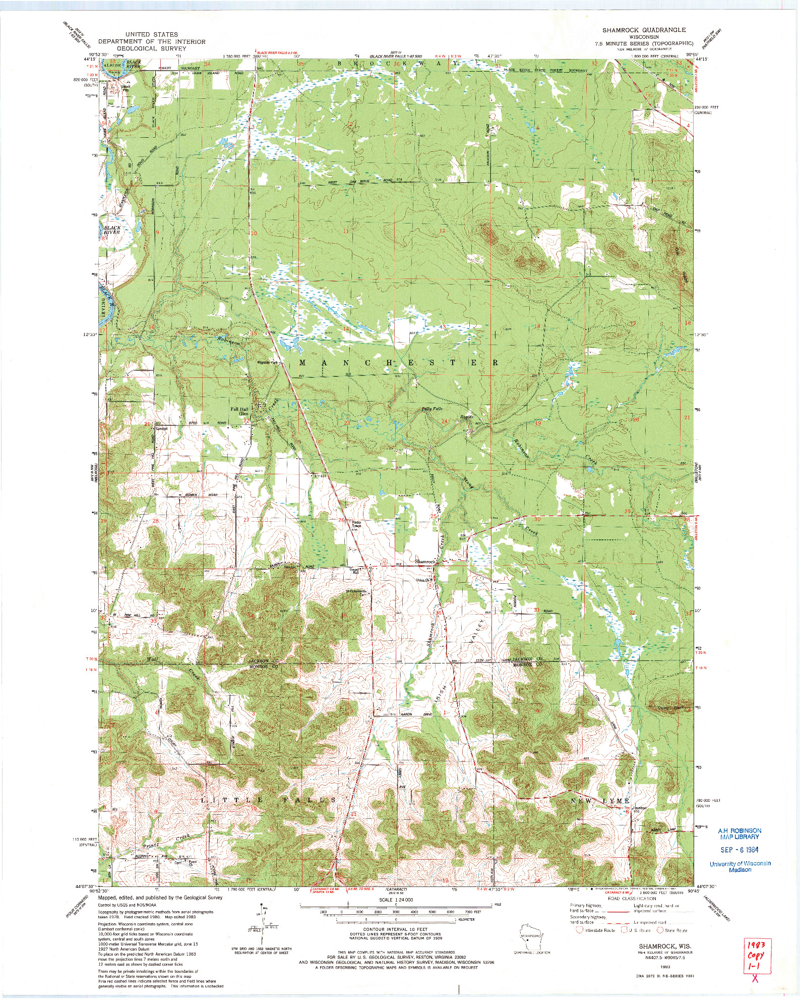 USGS 1:24000-SCALE QUADRANGLE FOR SHAMROCK, WI 1983