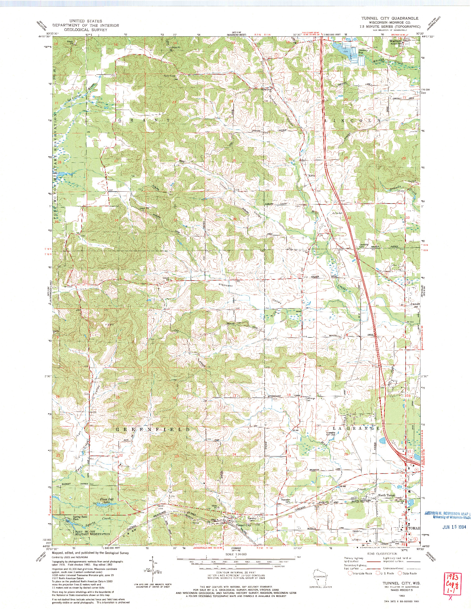 USGS 1:24000-SCALE QUADRANGLE FOR TUNNEL CITY, WI 1983