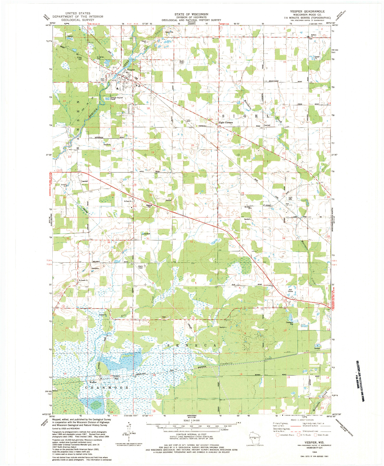 USGS 1:24000-SCALE QUADRANGLE FOR VESPER, WI 1984