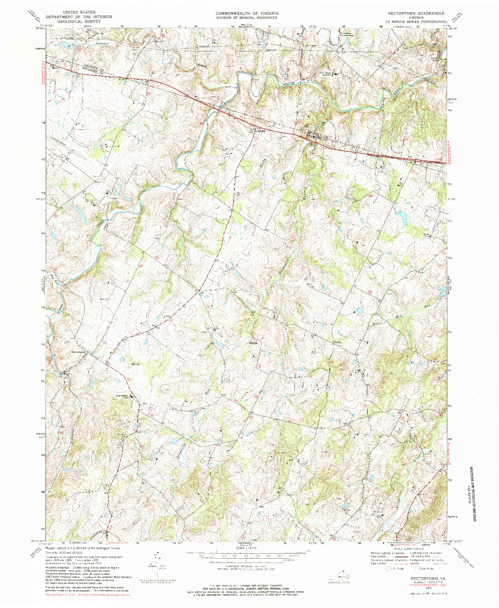 USGS 1:24000-SCALE QUADRANGLE FOR RECTORTOWN, VA 1970