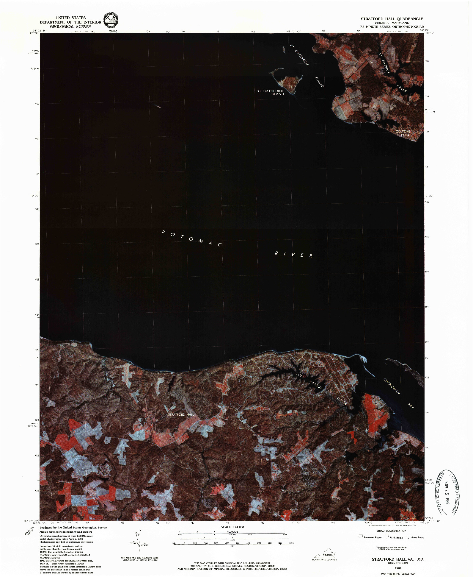 USGS 1:24000-SCALE QUADRANGLE FOR STRATFORD HALL, VA 1981