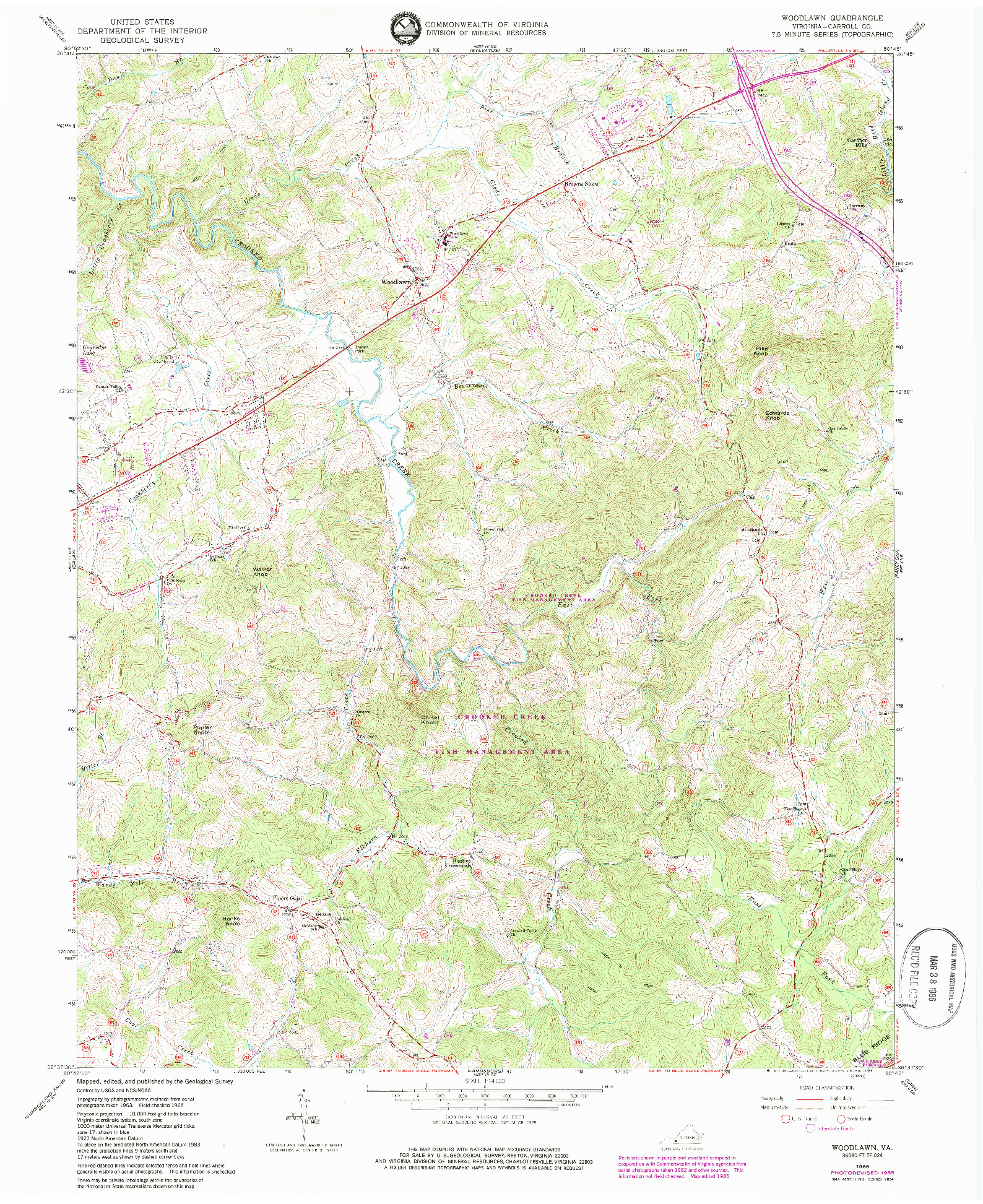 USGS 1:24000-SCALE QUADRANGLE FOR WOODLAWN, VA 1965