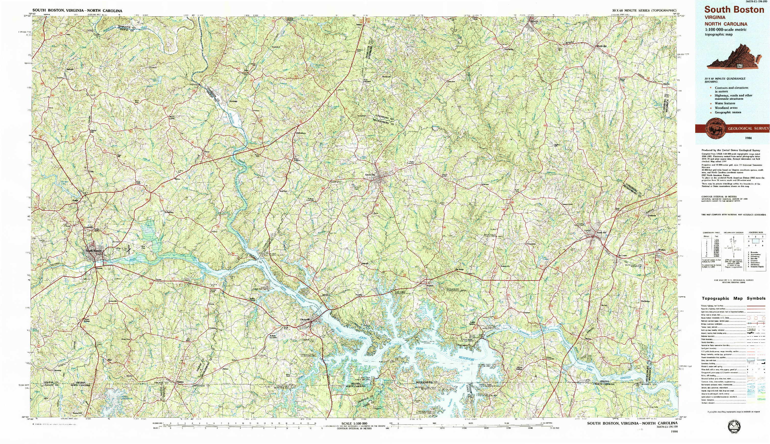 USGS 1:100000-SCALE QUADRANGLE FOR SOUTH BOSTON, VA 1984