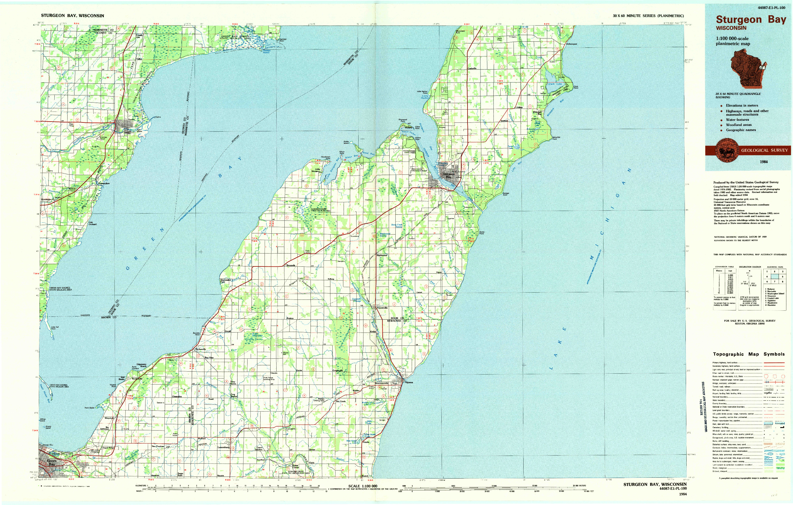 USGS 1:100000-SCALE QUADRANGLE FOR STURGEON BAY, WI 1984