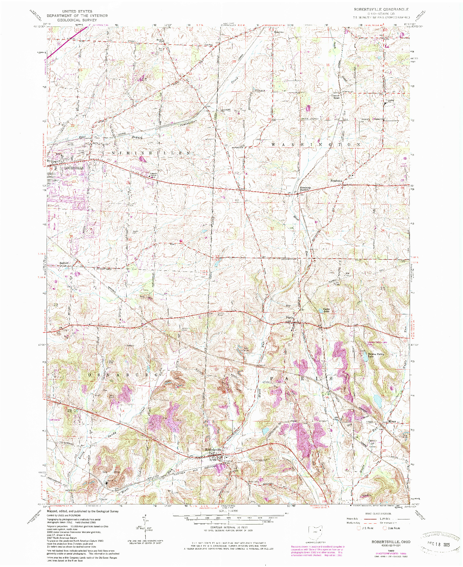 USGS 1:24000-SCALE QUADRANGLE FOR ROBERTSVILLE, OH 1960