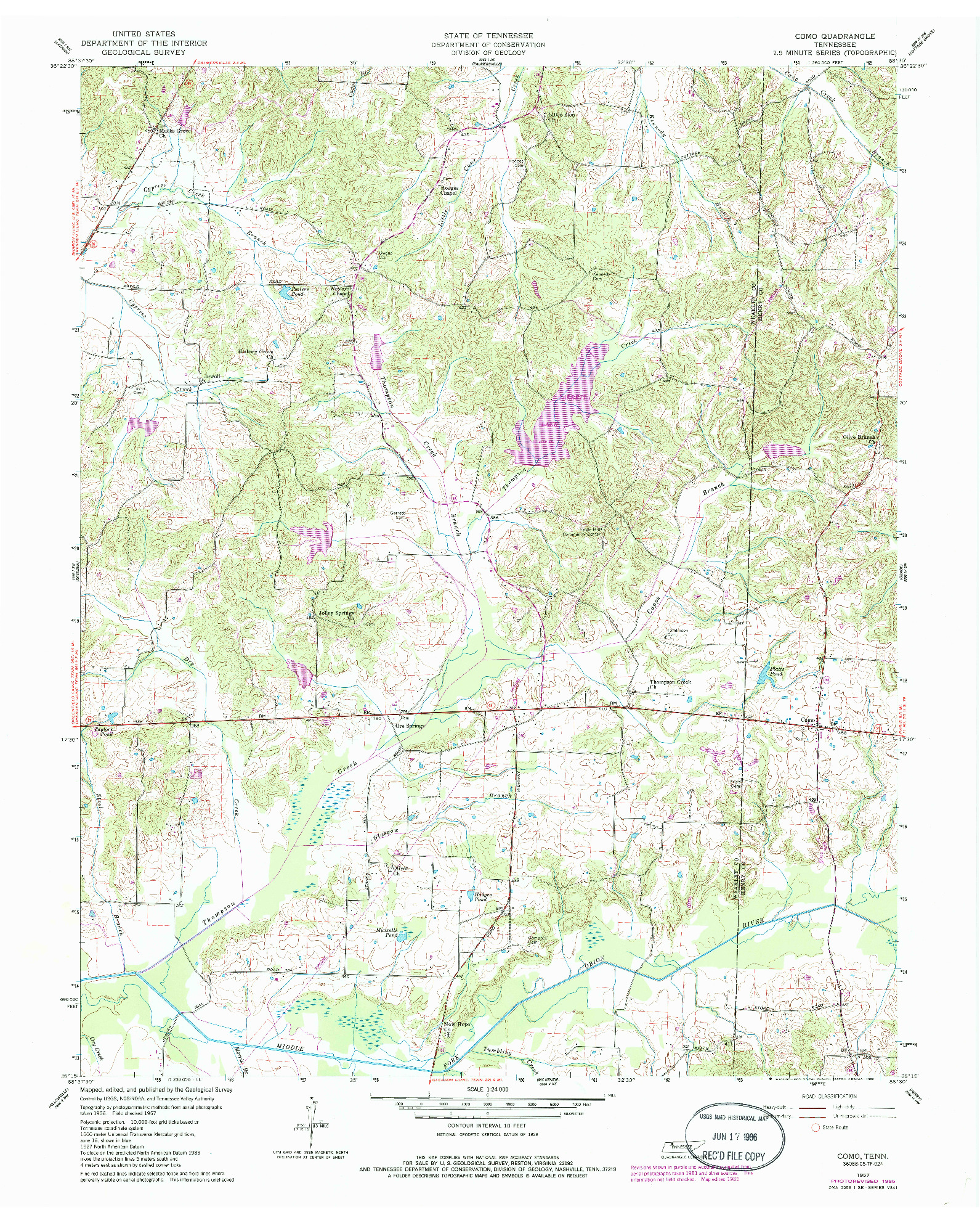 USGS 1:24000-SCALE QUADRANGLE FOR COMO, TN 1957