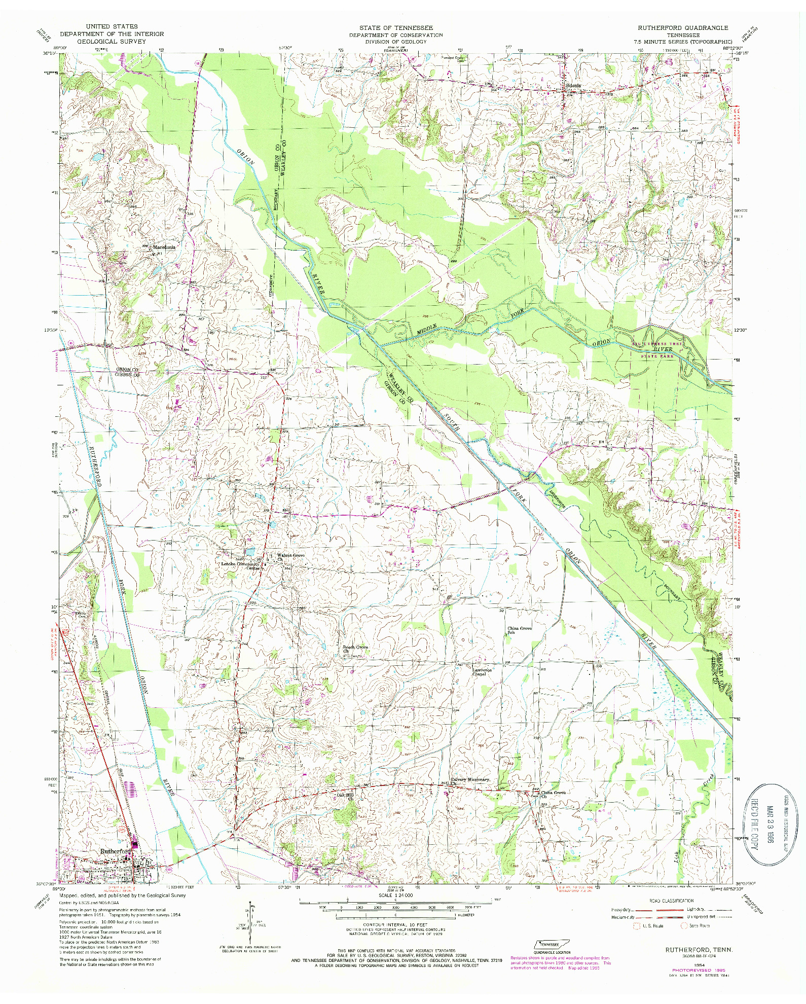 USGS 1:24000-SCALE QUADRANGLE FOR RUTHERFORD, TN 1954