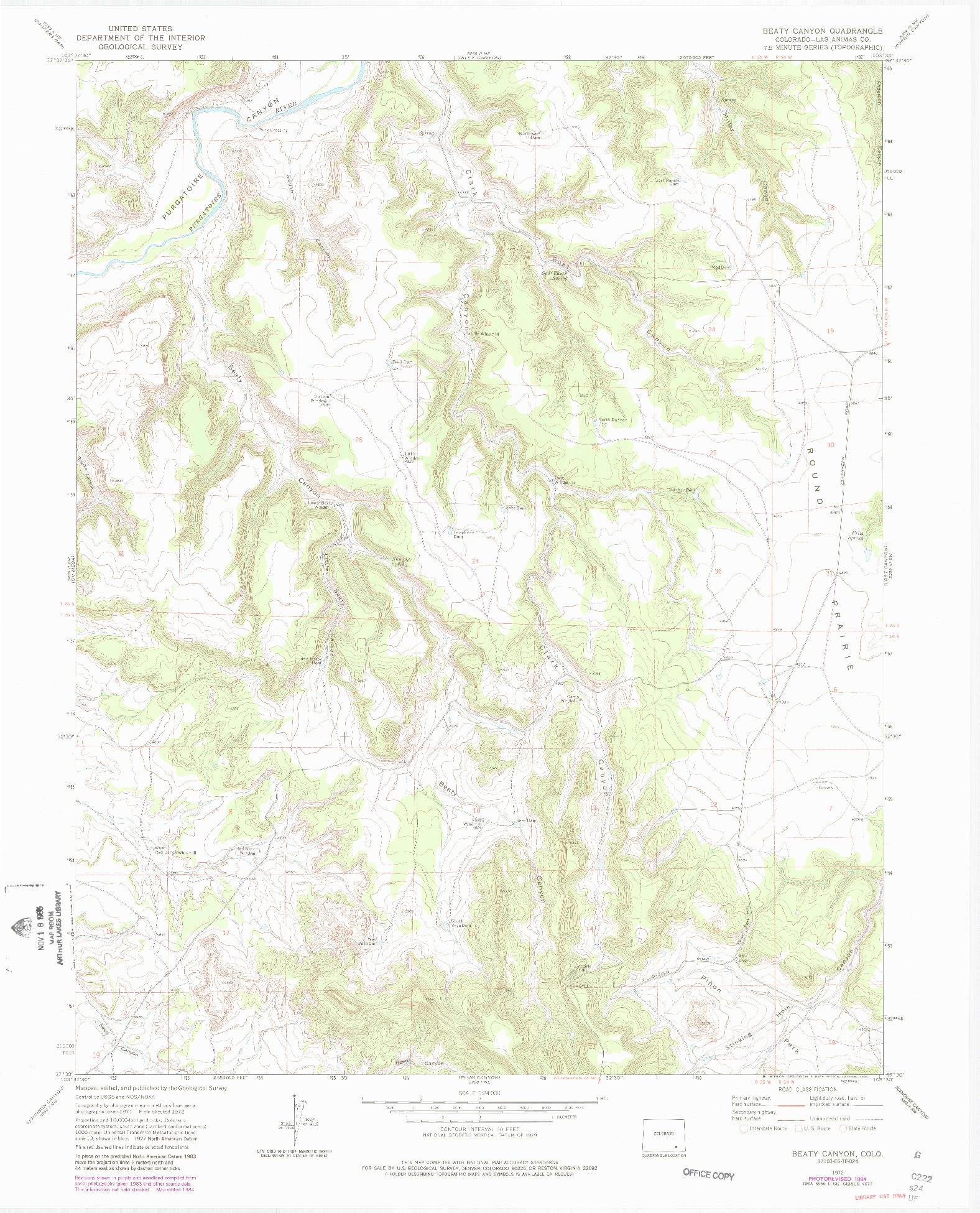 USGS 1:24000-SCALE QUADRANGLE FOR BEATY CANYON, CO 1972