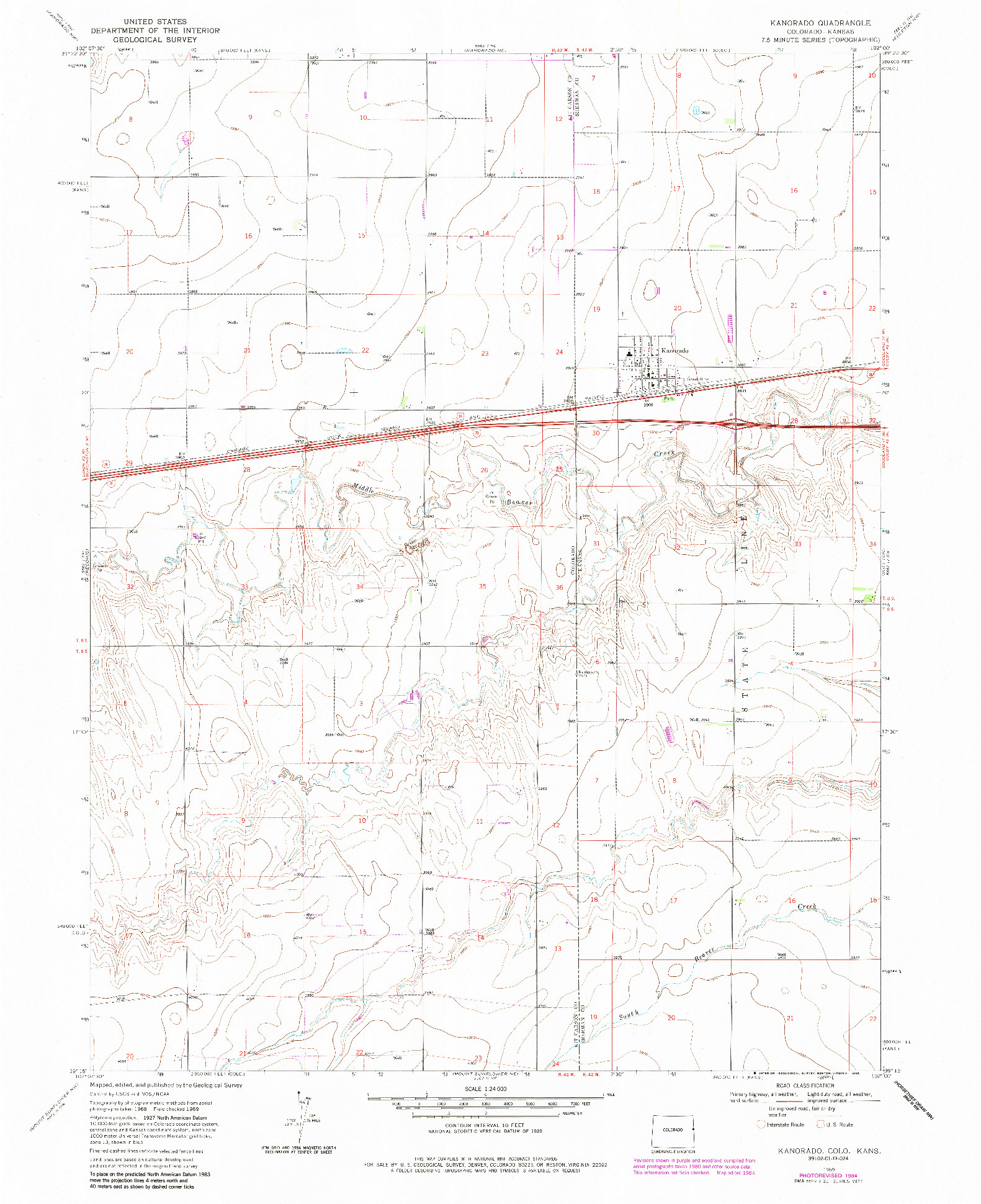 USGS 1:24000-SCALE QUADRANGLE FOR KANORADO, CO 1969