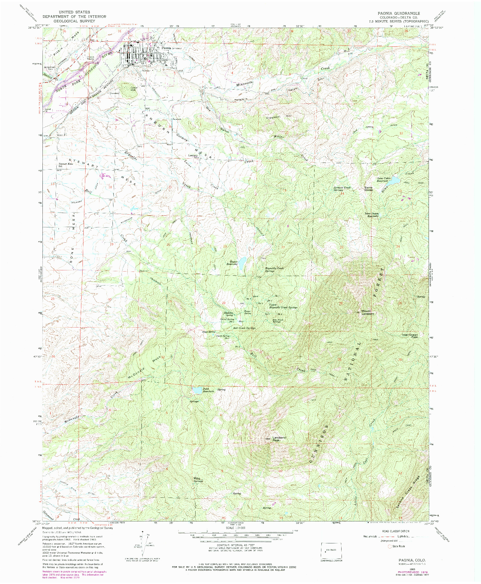 USGS 1:24000-SCALE QUADRANGLE FOR PAONIA, CO 1965