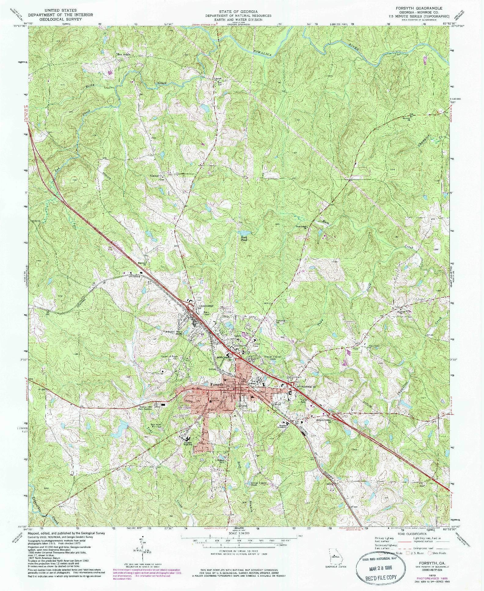 USGS 1:24000-SCALE QUADRANGLE FOR FORSYTH, GA 1973