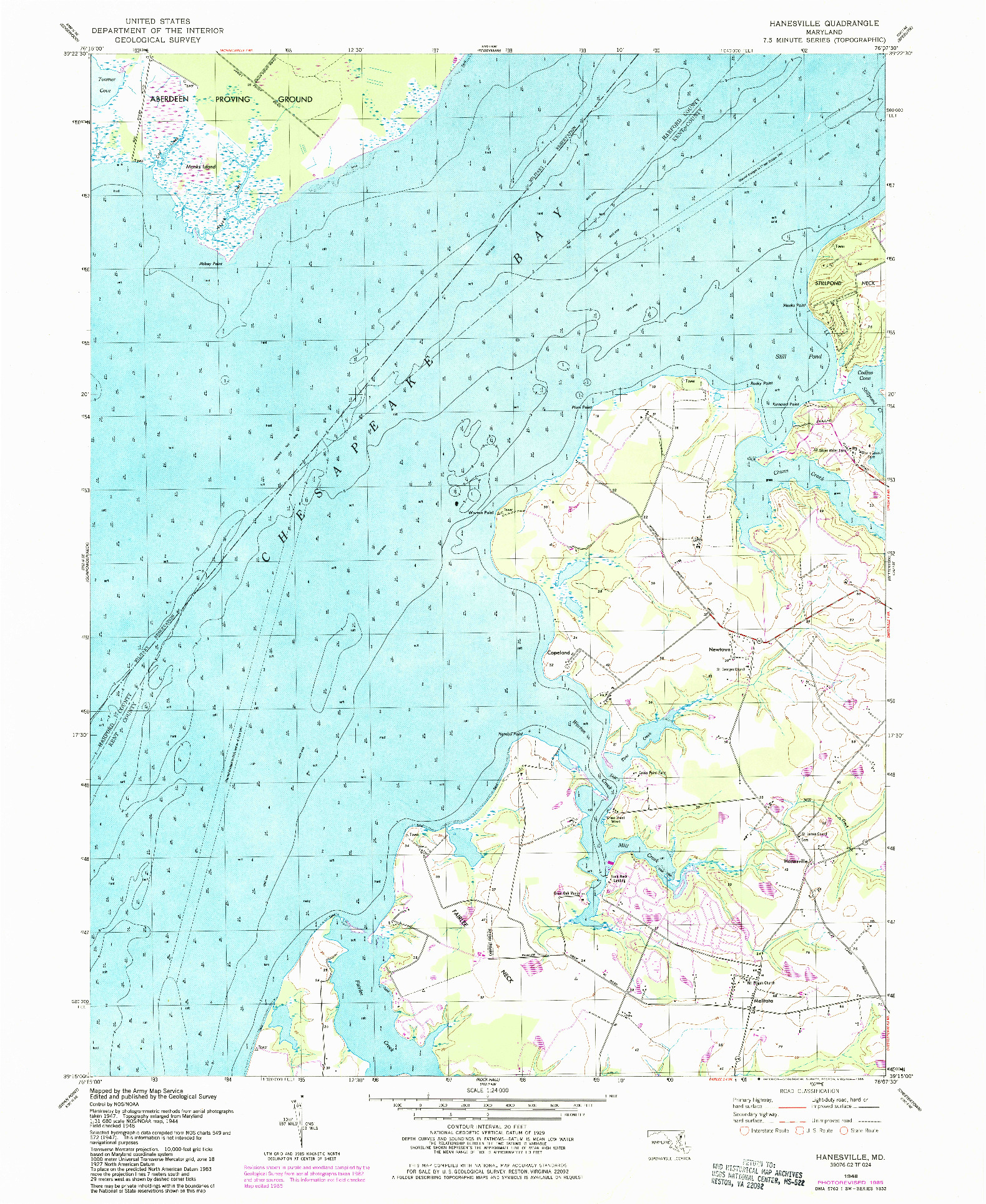 USGS 1:24000-SCALE QUADRANGLE FOR HANESVILLE, MD 1948