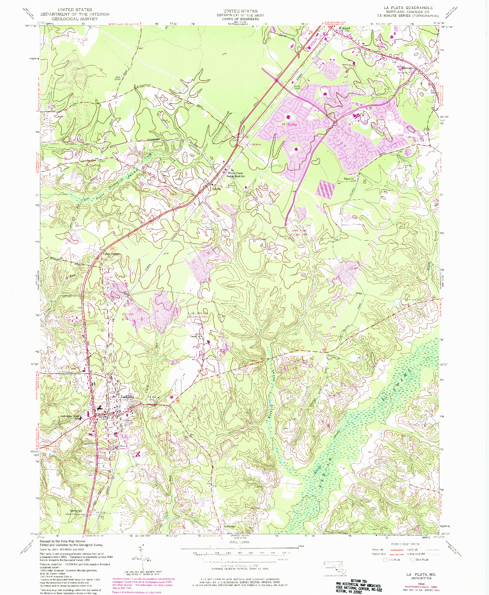 USGS 1:24000-SCALE QUADRANGLE FOR LA PLATA, MD 1956