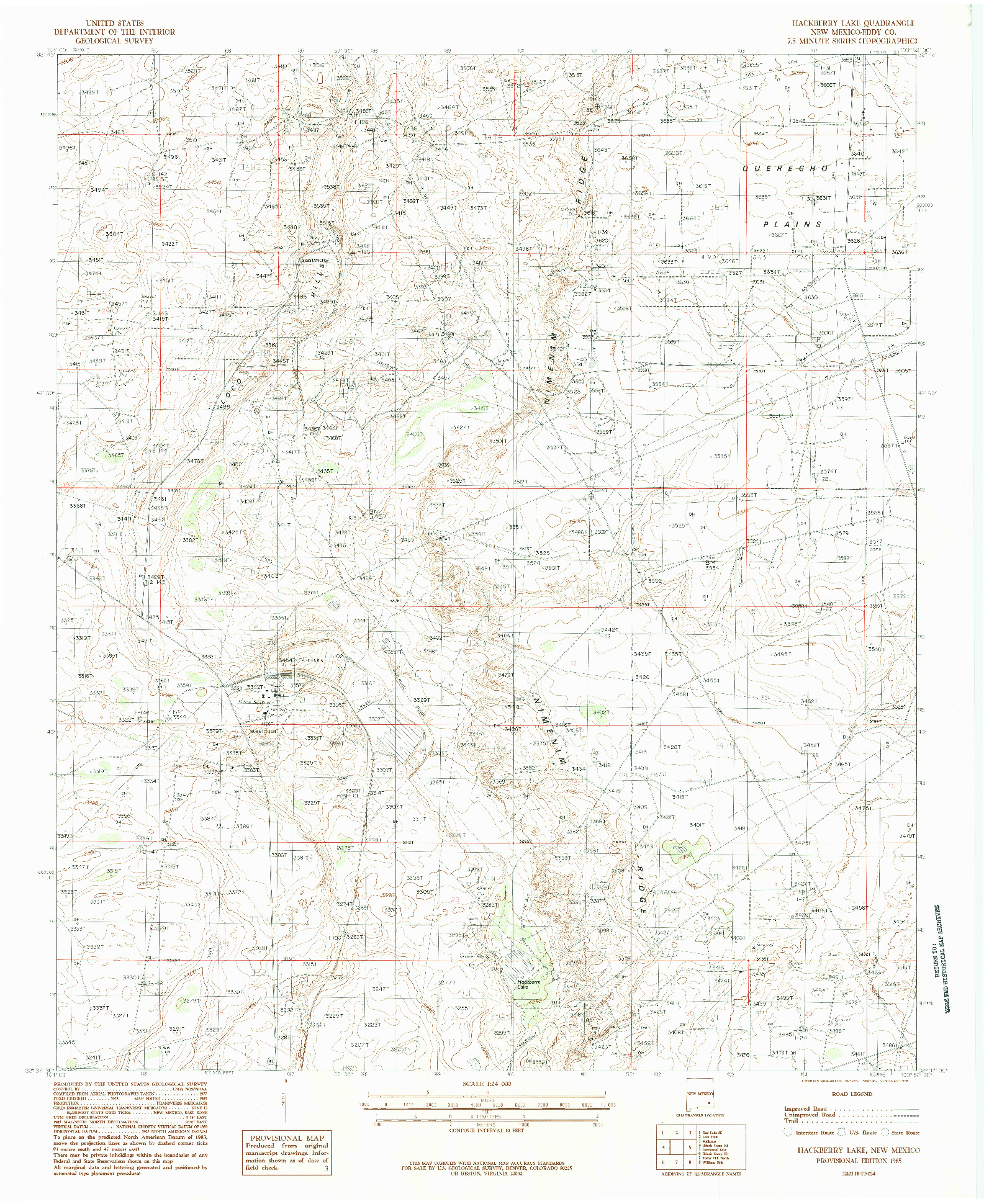 USGS 1:24000-SCALE QUADRANGLE FOR HACKBERRY LAKE, NM 1985