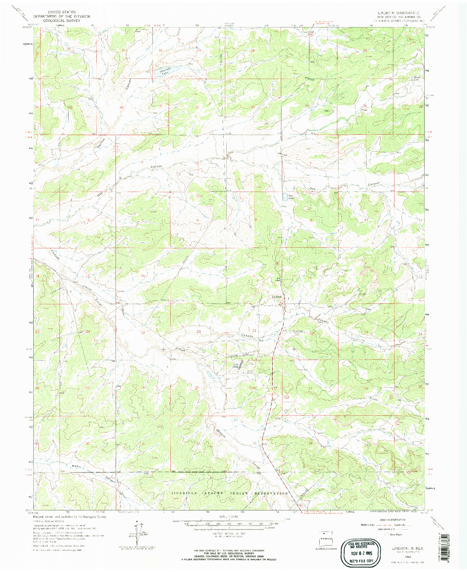 USGS 1:24000-SCALE QUADRANGLE FOR LINDRITH, NM 1963