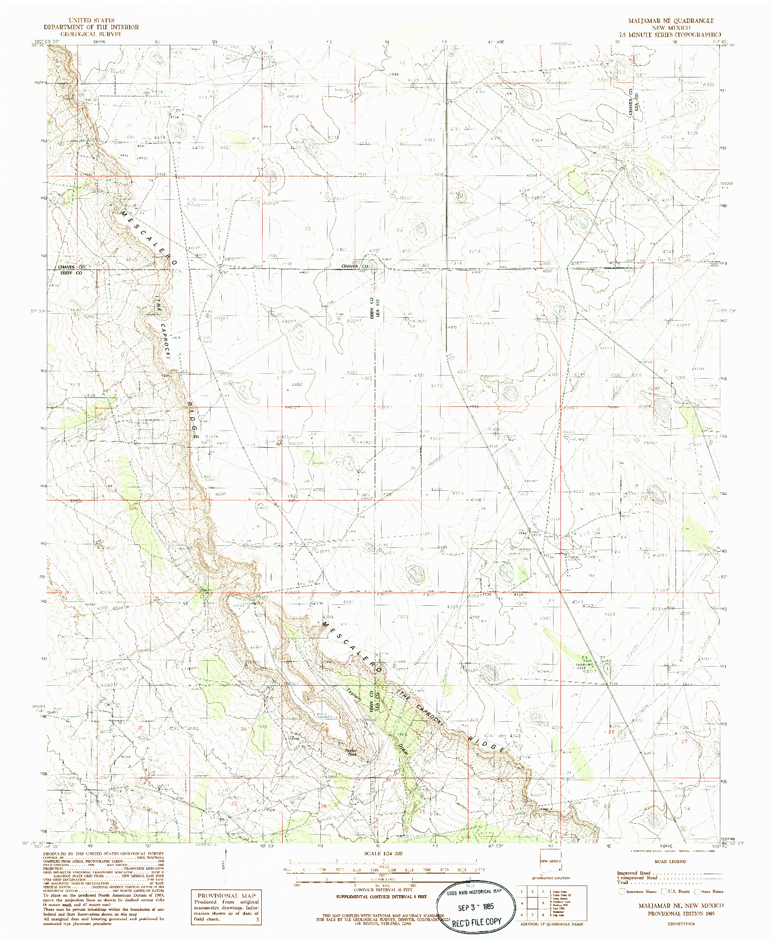 USGS 1:24000-SCALE QUADRANGLE FOR MALJAMAR NE, NM 1985