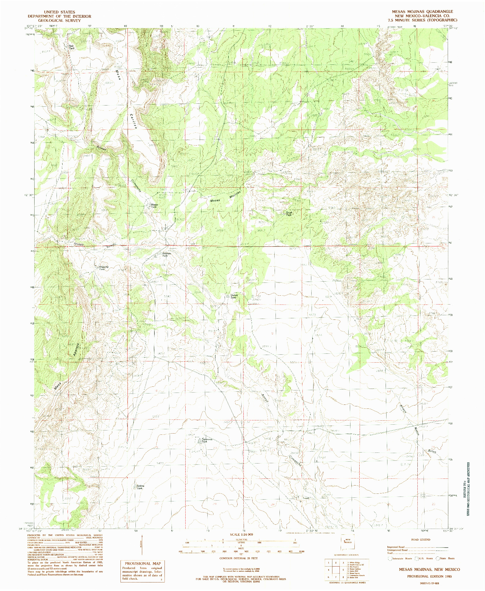 USGS 1:24000-SCALE QUADRANGLE FOR MESAS MOJINAS, NM 1985
