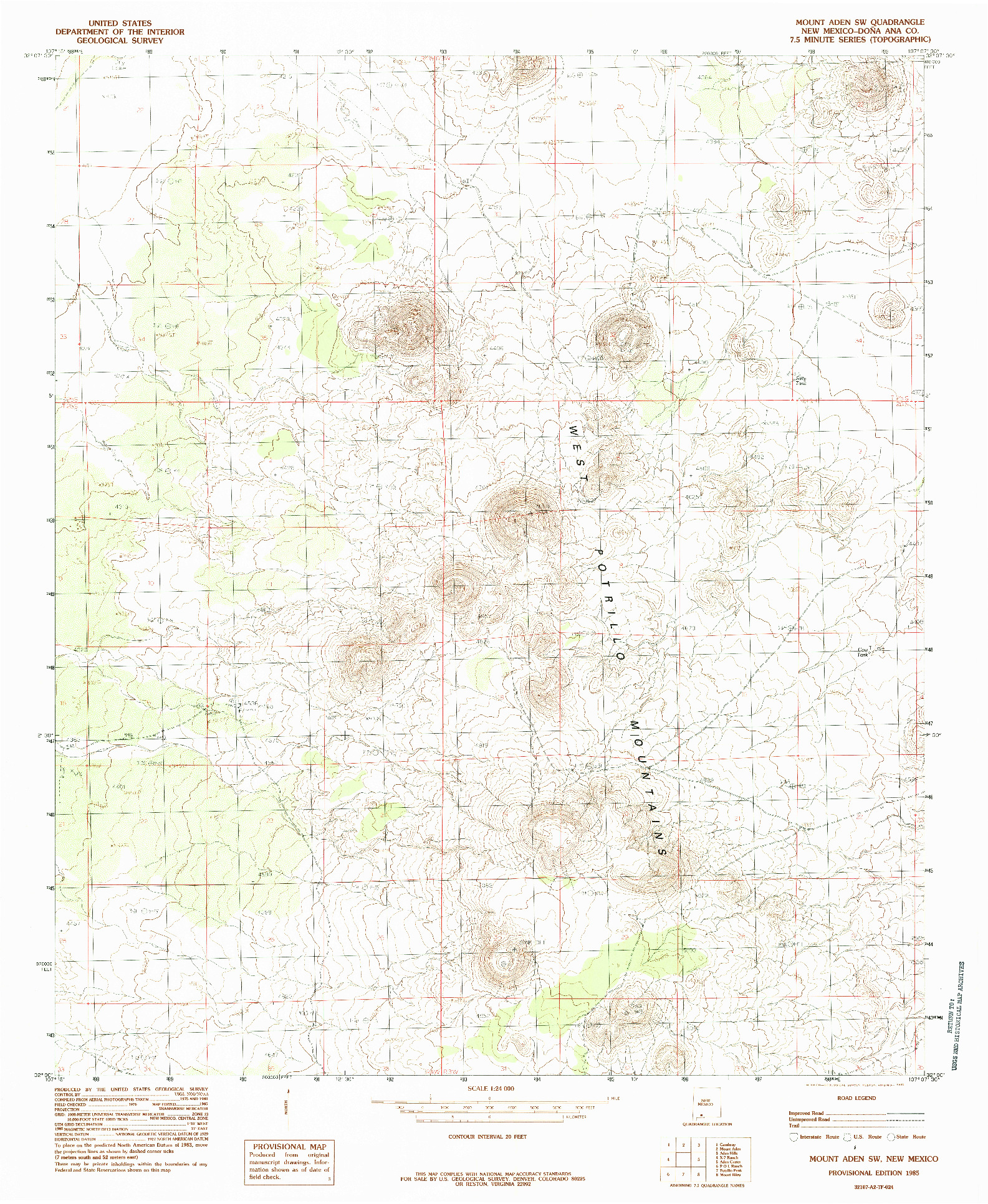 USGS 1:24000-SCALE QUADRANGLE FOR MOUNT ADEN SW, NM 1985