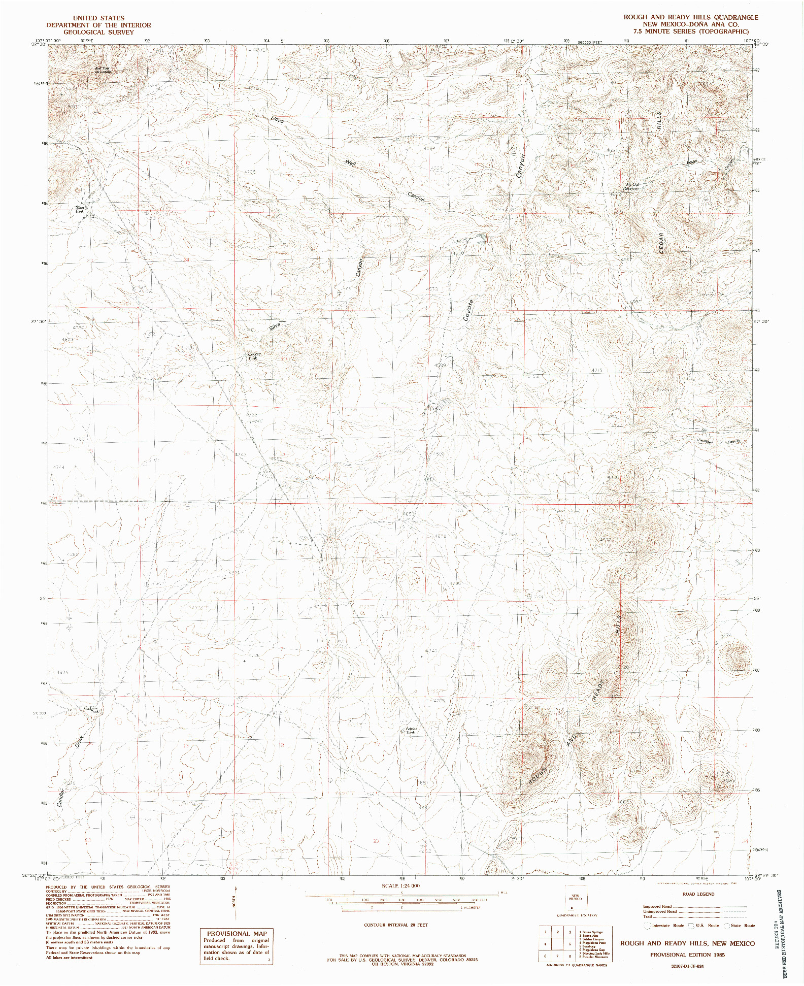 USGS 1:24000-SCALE QUADRANGLE FOR ROUGH AND READY HILLS, NM 1985