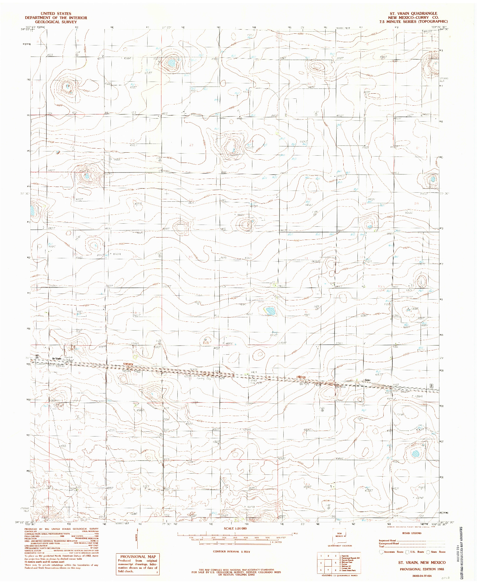 USGS 1:24000-SCALE QUADRANGLE FOR ST VRAIN, NM 1985