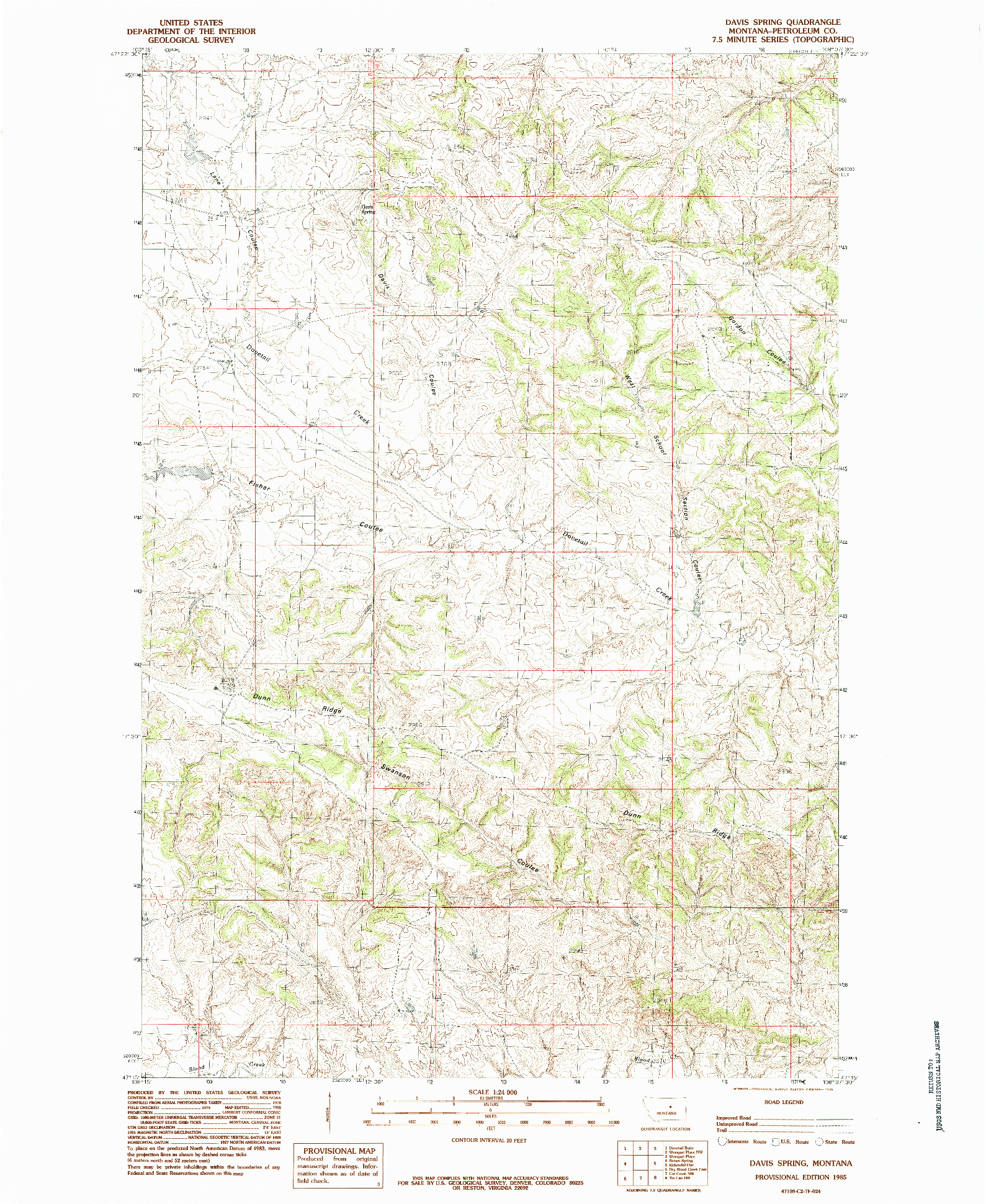 USGS 1:24000-SCALE QUADRANGLE FOR DAVIS SPRING, MT 1985