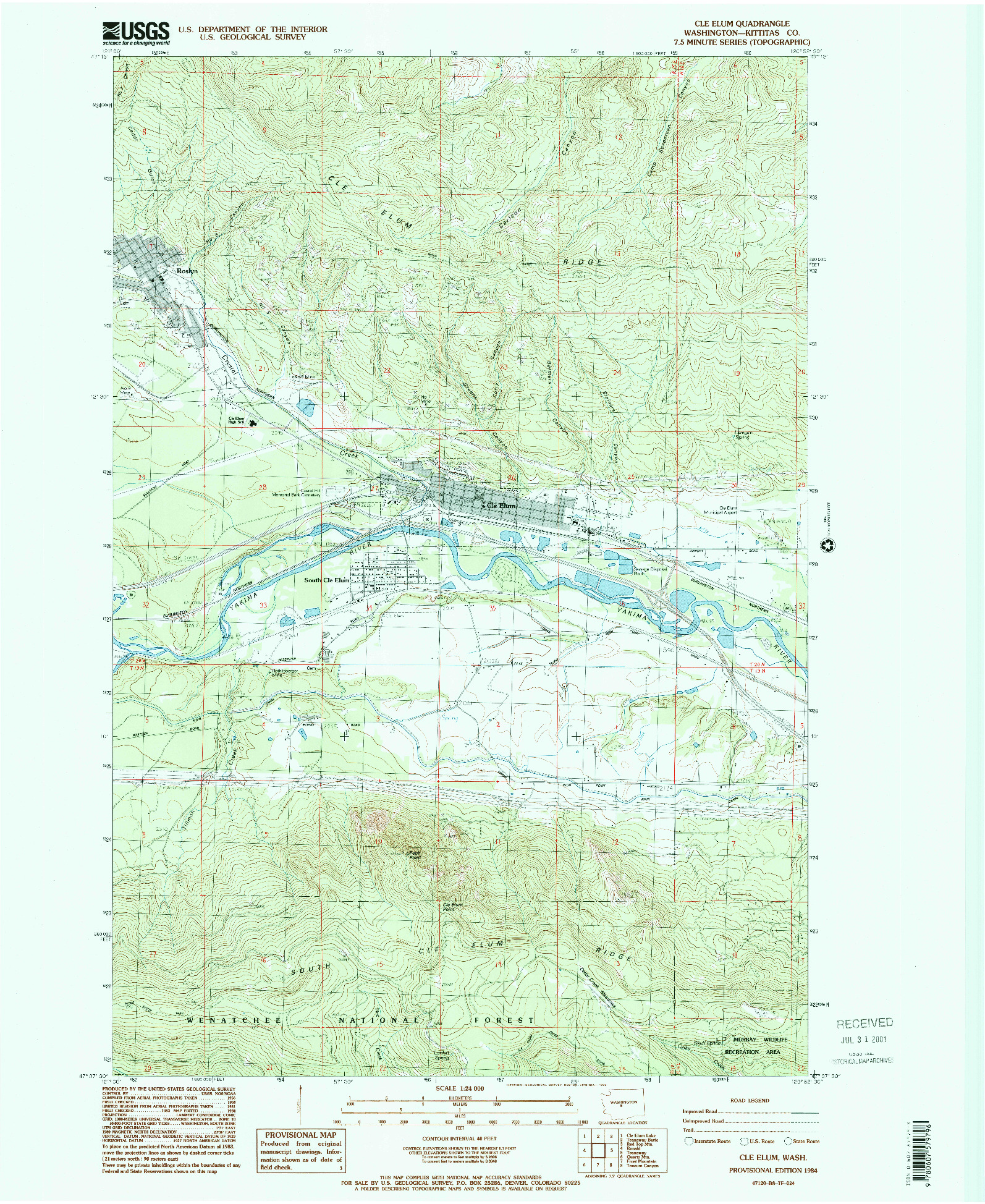USGS 1:24000-SCALE QUADRANGLE FOR CLE ELUM, WA 1984
