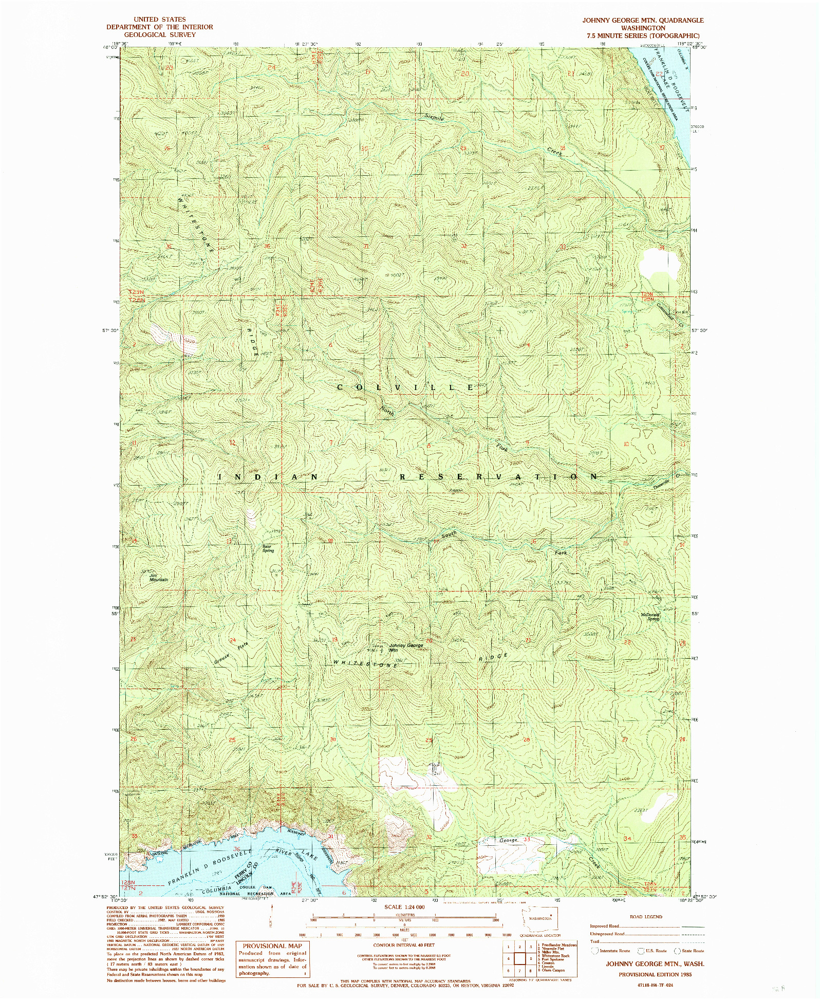 USGS 1:24000-SCALE QUADRANGLE FOR JOHNNY GEORGE MTN, WA 1985