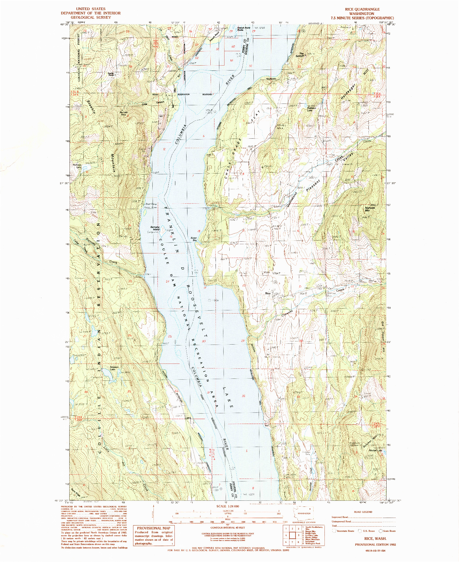 USGS 1:24000-SCALE QUADRANGLE FOR RICE, WA 1985