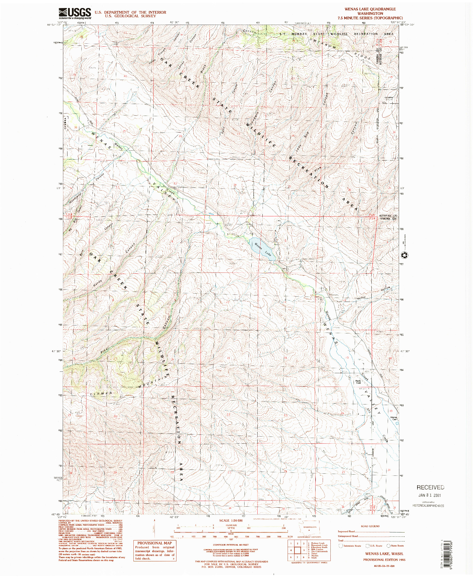 USGS 1:24000-SCALE QUADRANGLE FOR WENAS LAKE, WA 1985