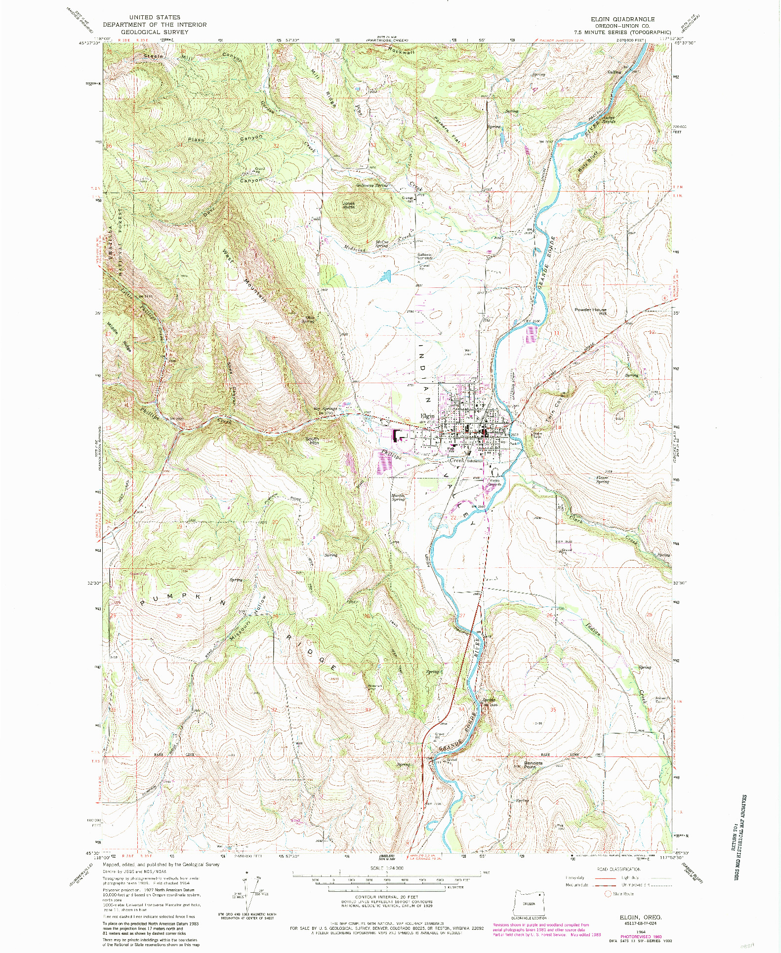 USGS 1:24000-SCALE QUADRANGLE FOR ELGIN, OR 1964