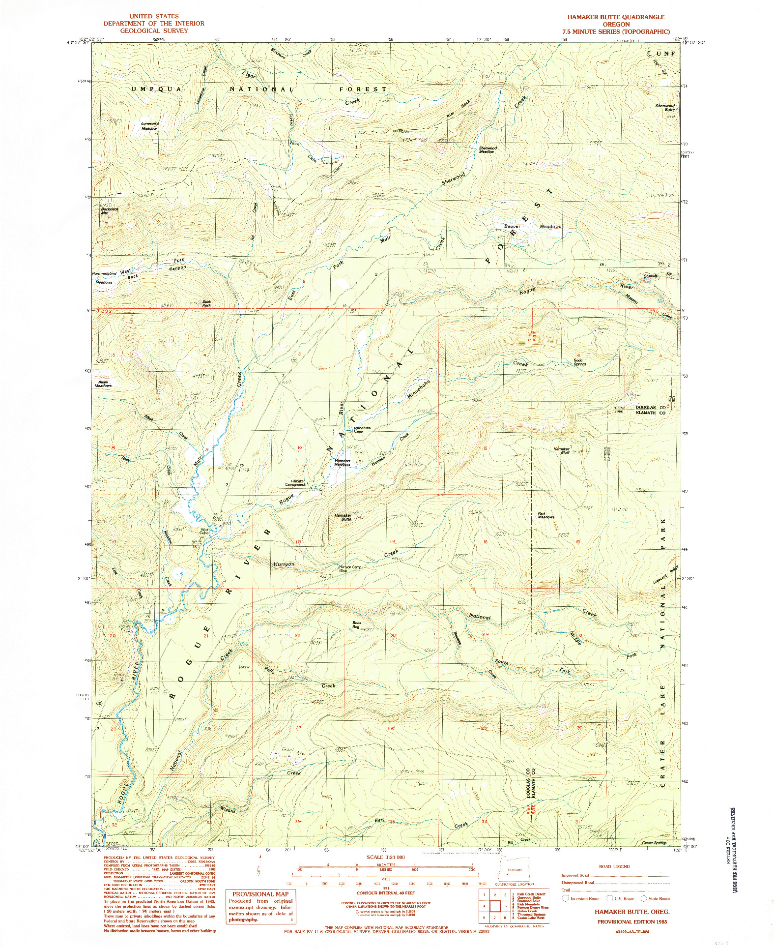 USGS 1:24000-SCALE QUADRANGLE FOR HAMAKER BUTTE, OR 1985