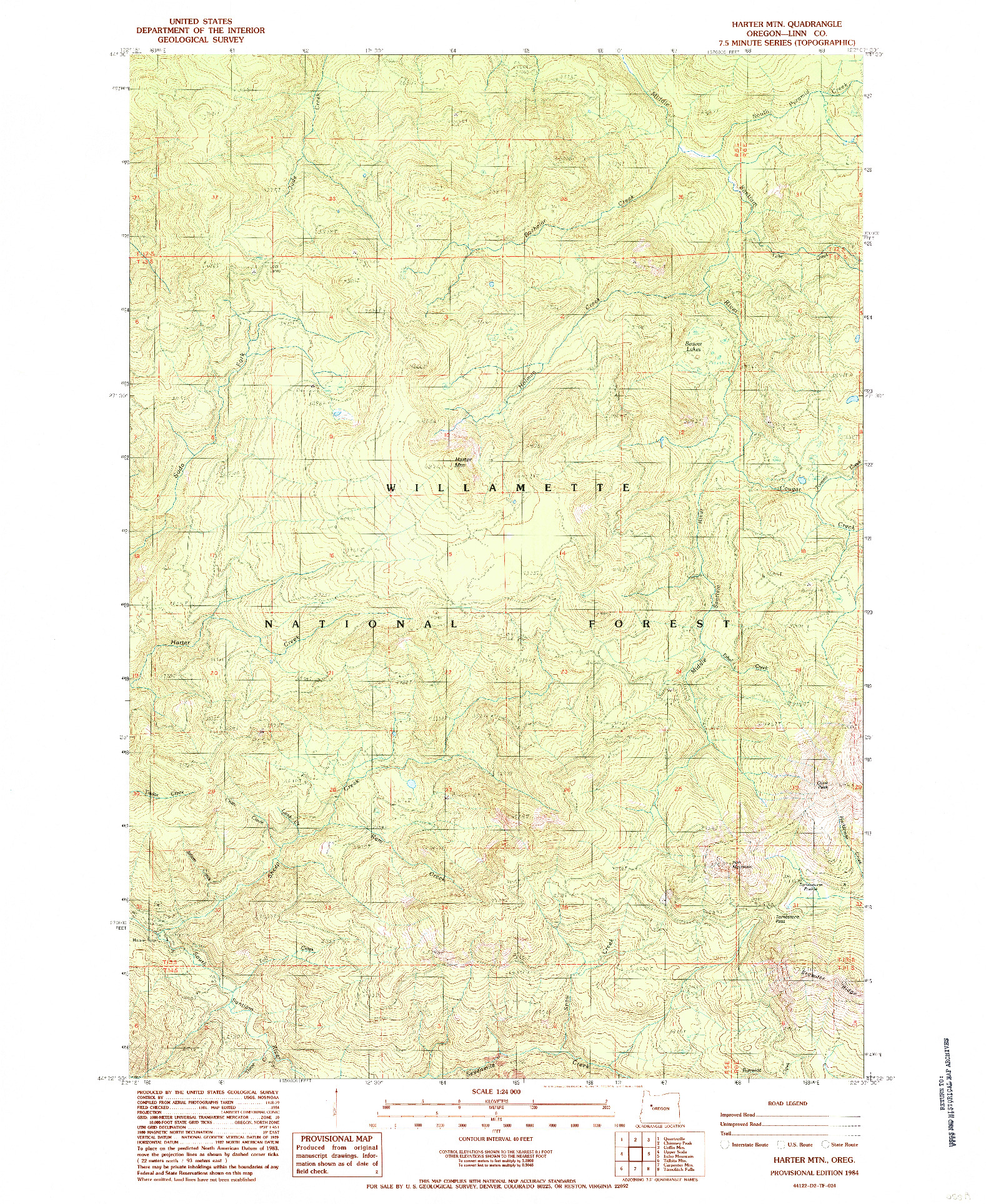 USGS 1:24000-SCALE QUADRANGLE FOR HARTER MTN, OR 1984