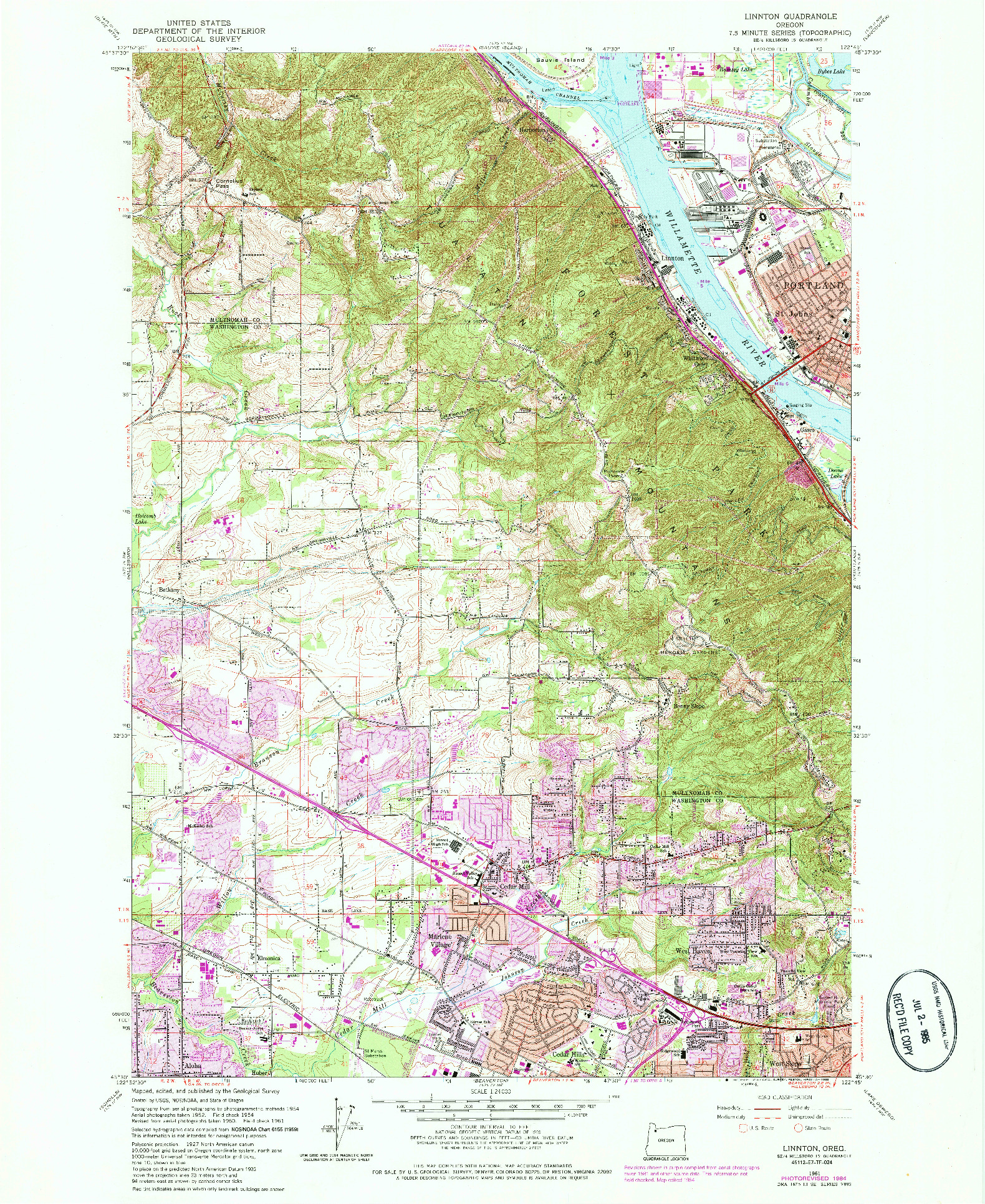 USGS 1:24000-SCALE QUADRANGLE FOR LINNTON, OR 1961