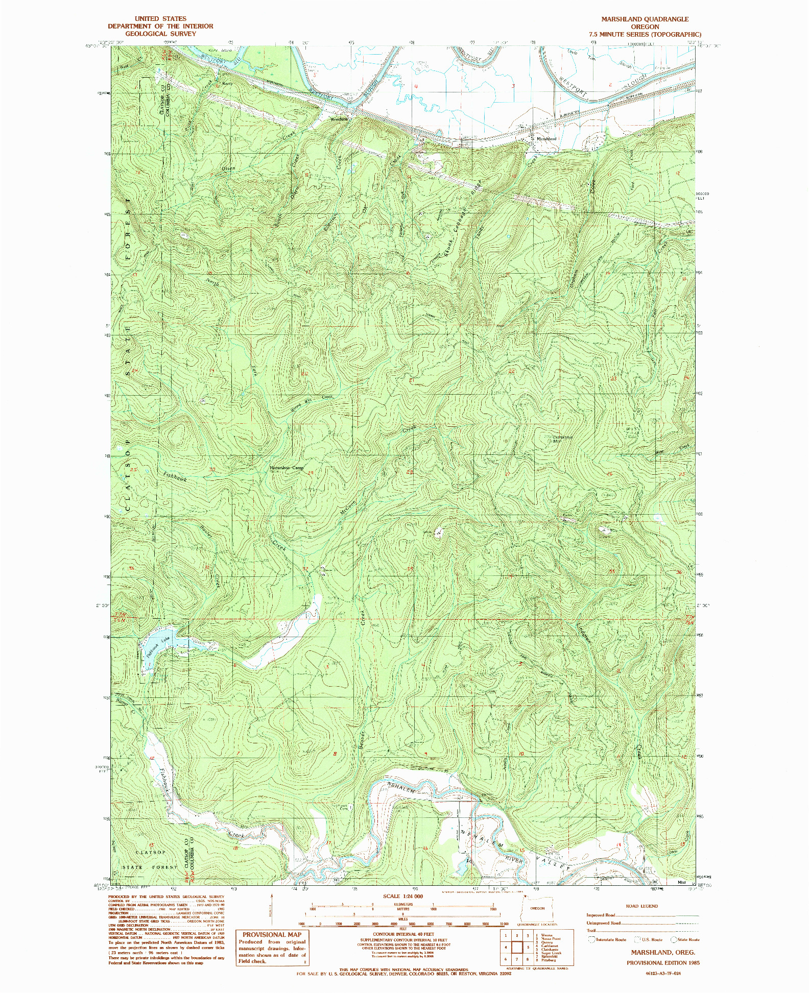 USGS 1:24000-SCALE QUADRANGLE FOR MARSHLAND, OR 1985