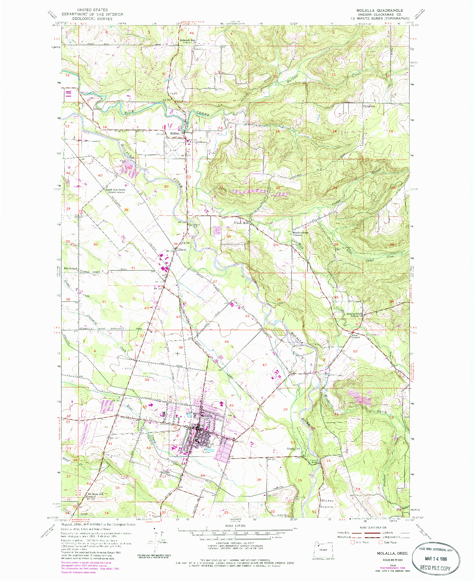 USGS 1:24000-SCALE QUADRANGLE FOR MOLALLA, OR 1954