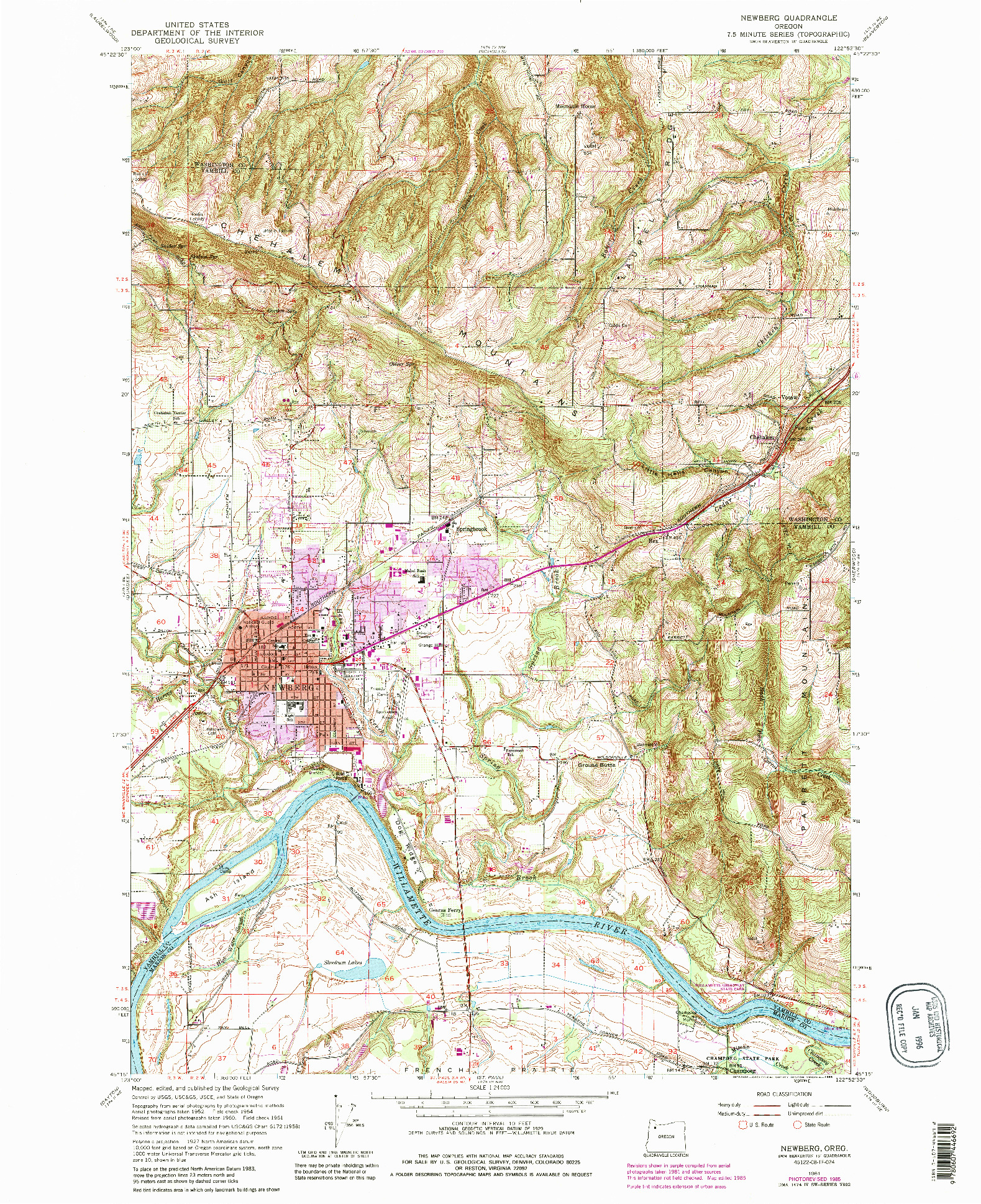 USGS 1:24000-SCALE QUADRANGLE FOR NEWBERG, OR 1961