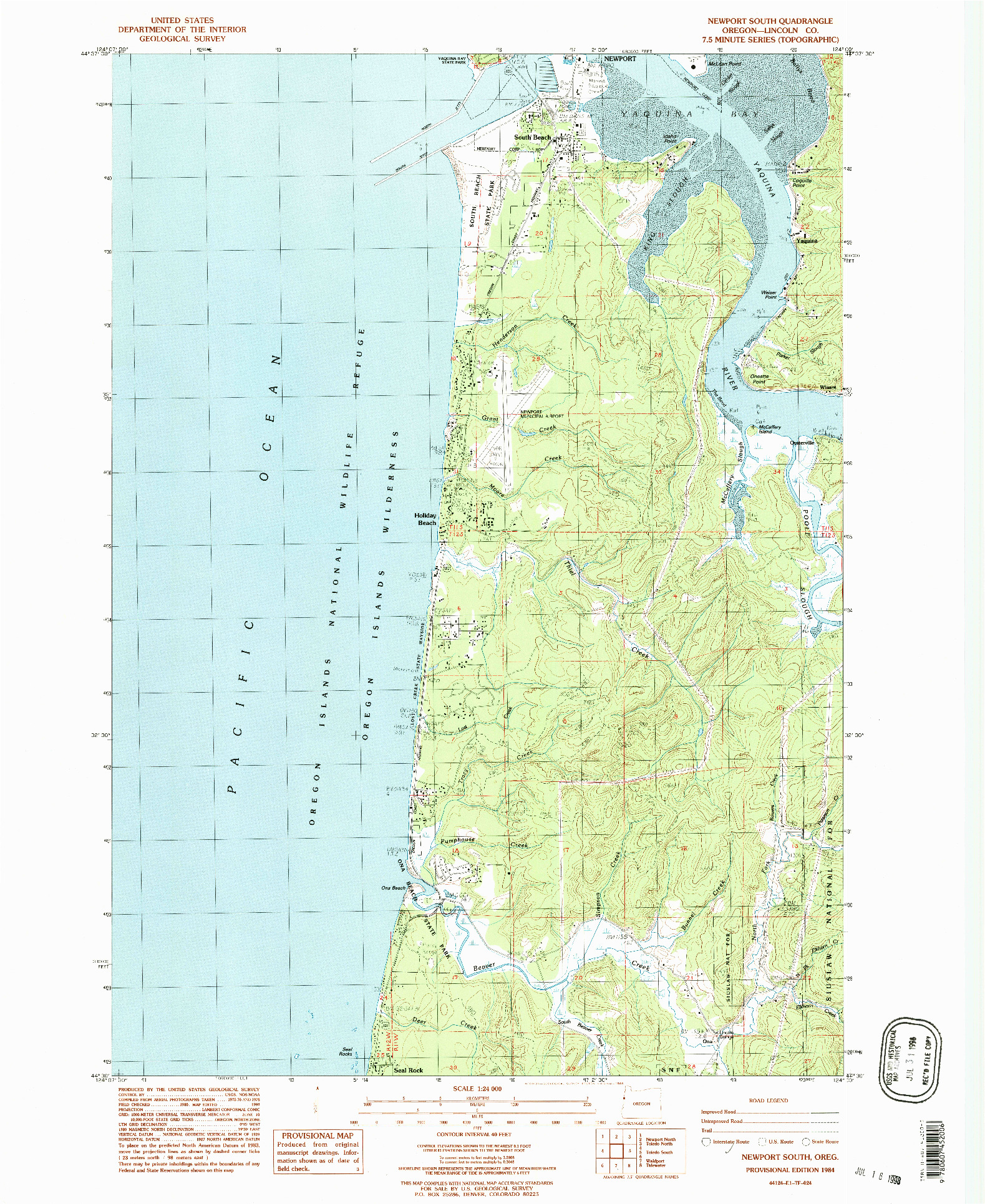 USGS 1:24000-SCALE QUADRANGLE FOR NEWPORT SOUTH, OR 1984