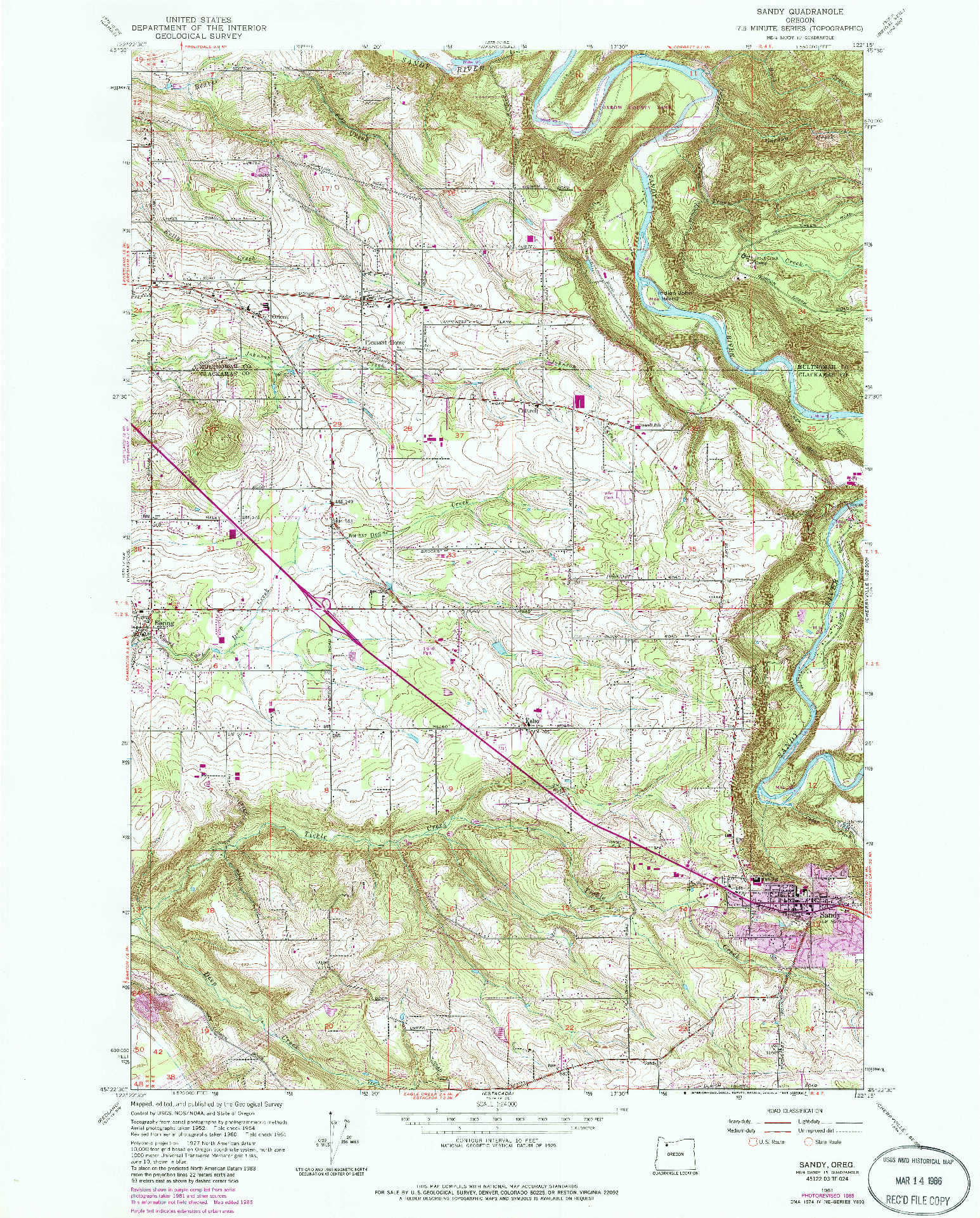 USGS 1:24000-SCALE QUADRANGLE FOR SANDY, OR 1961