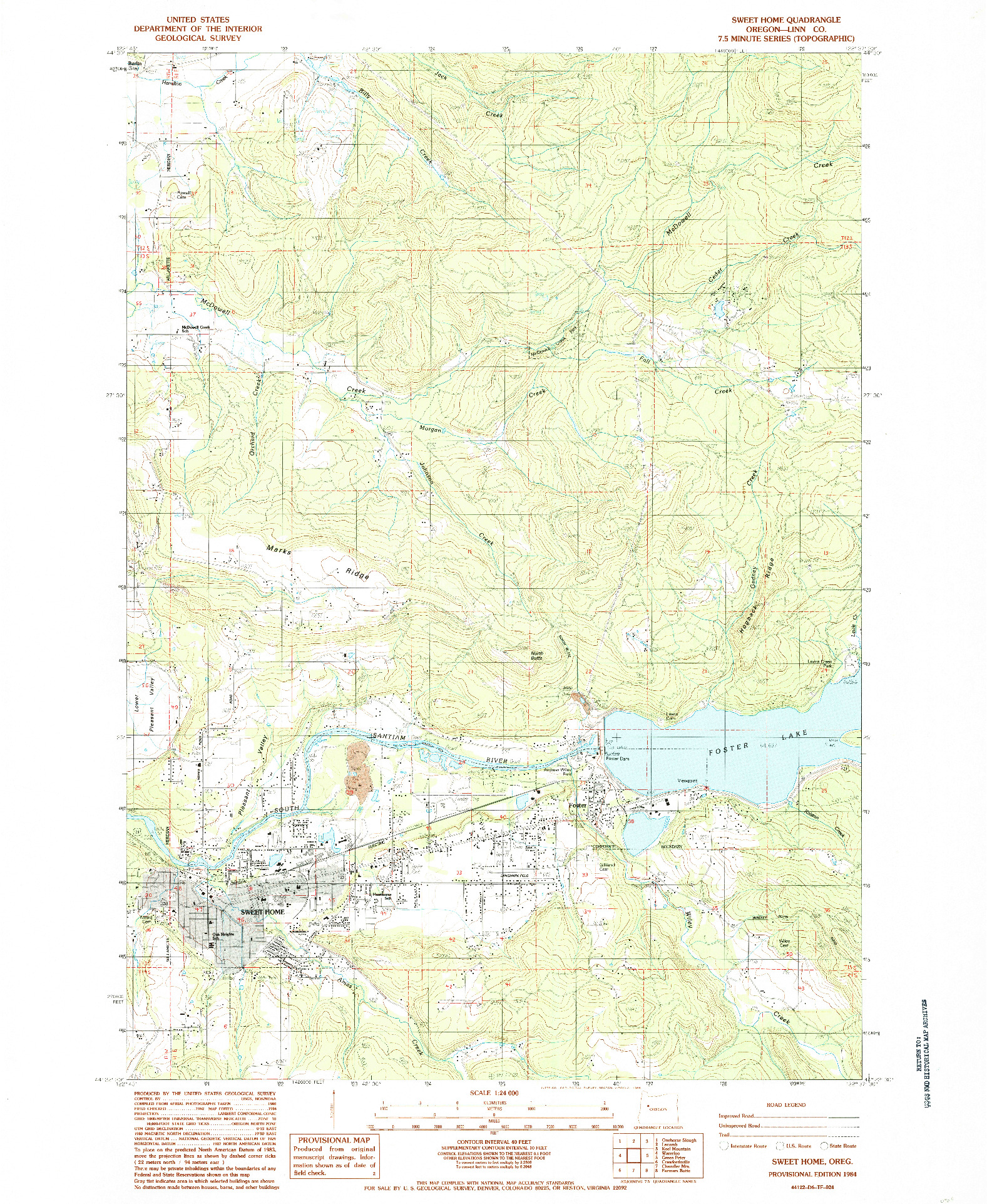 USGS 1:24000-SCALE QUADRANGLE FOR SWEET HOME, OR 1984