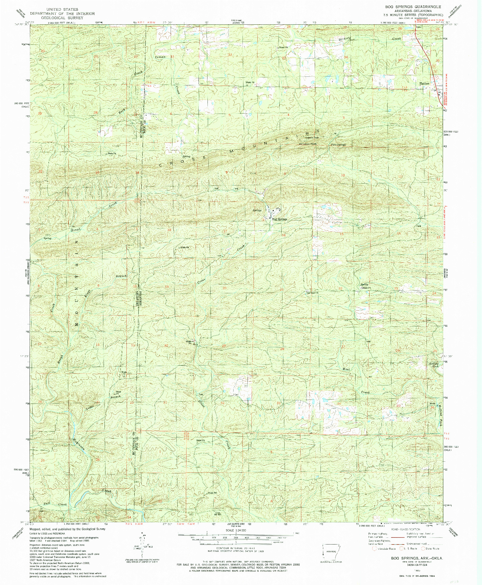 USGS 1:24000-SCALE QUADRANGLE FOR BOG SPRINGS, AR 1985
