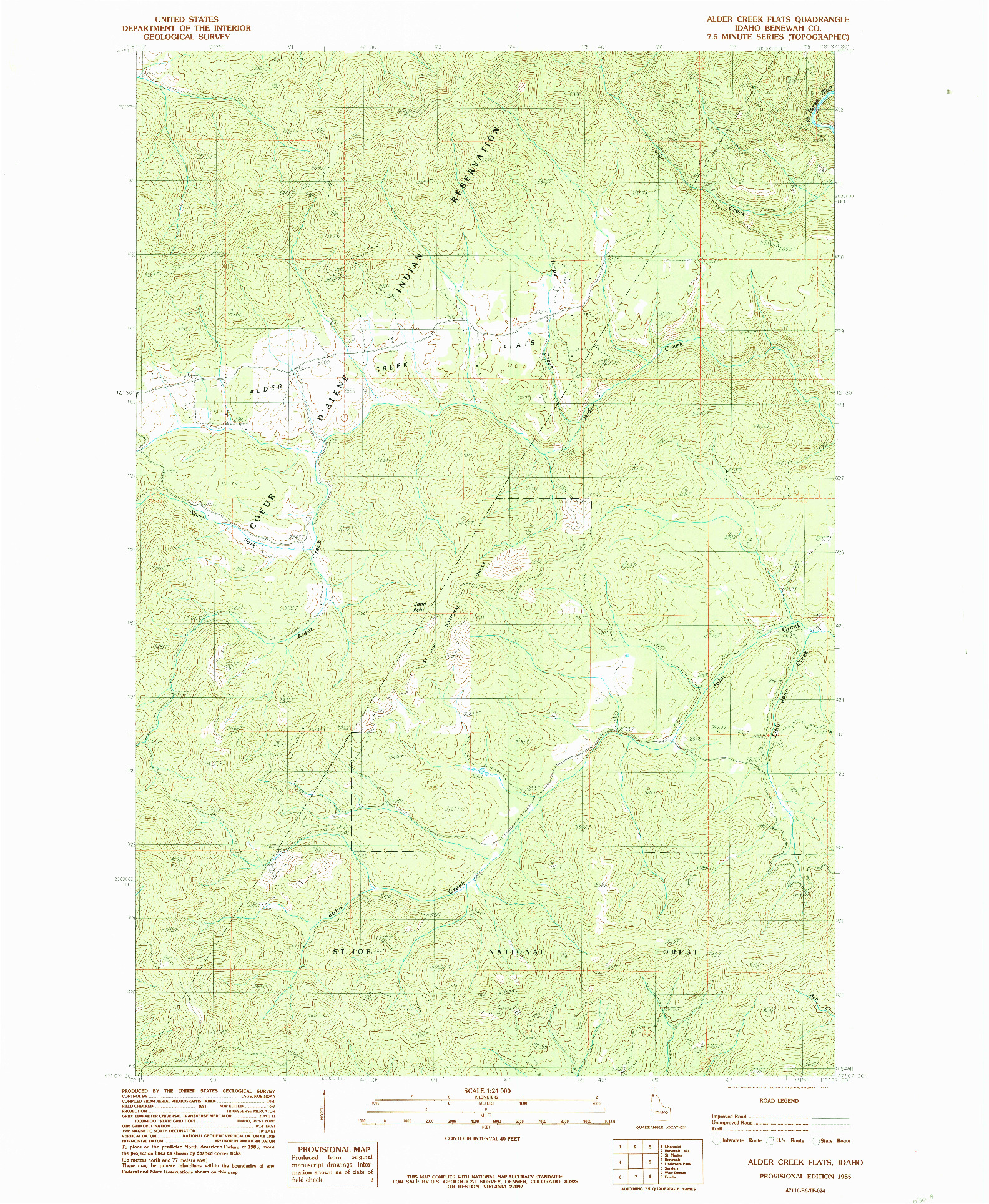 USGS 1:24000-SCALE QUADRANGLE FOR ALDER CREEK FLATS, ID 1985