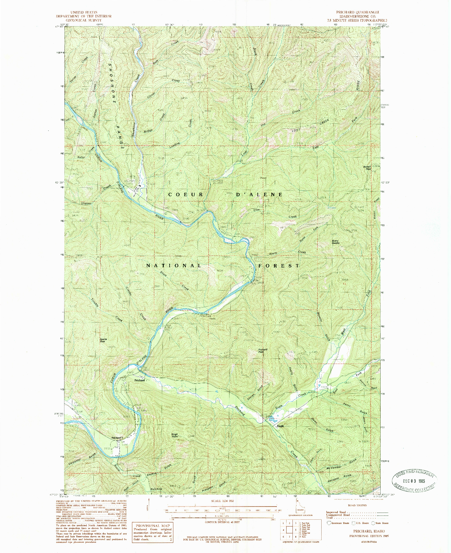 USGS 1:24000-SCALE QUADRANGLE FOR PRICHARD, ID 1985