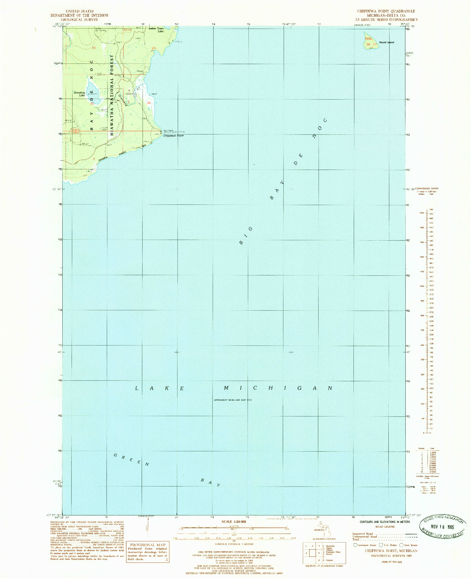 USGS 1:24000-SCALE QUADRANGLE FOR CHIPPEWA POINT, MI 1985