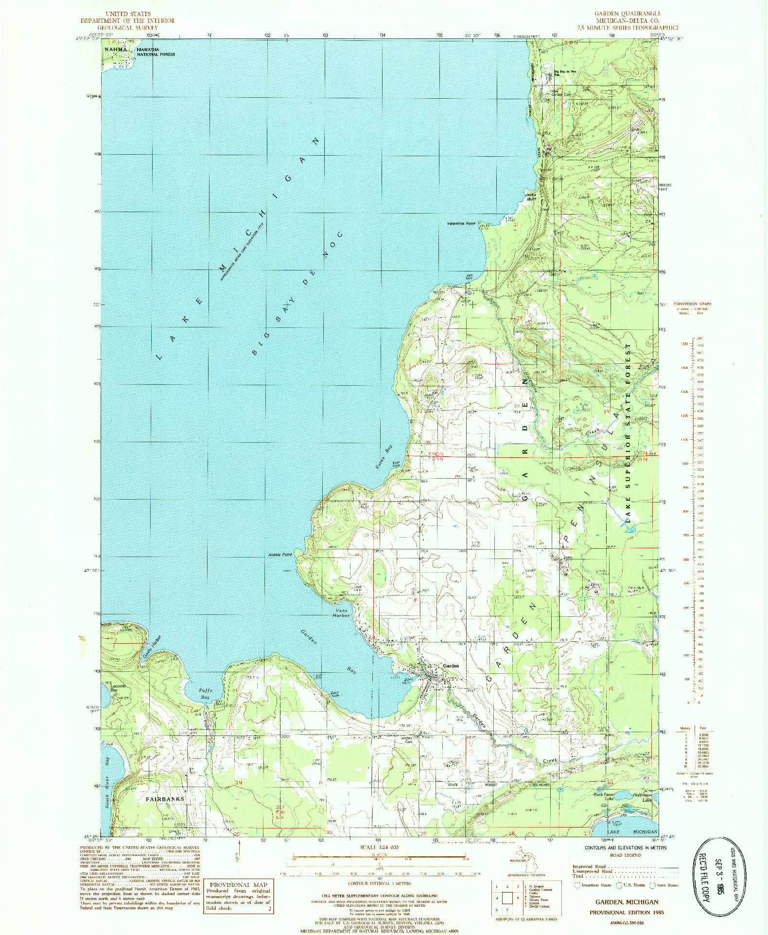 USGS 1:24000-SCALE QUADRANGLE FOR GARDEN, MI 1985