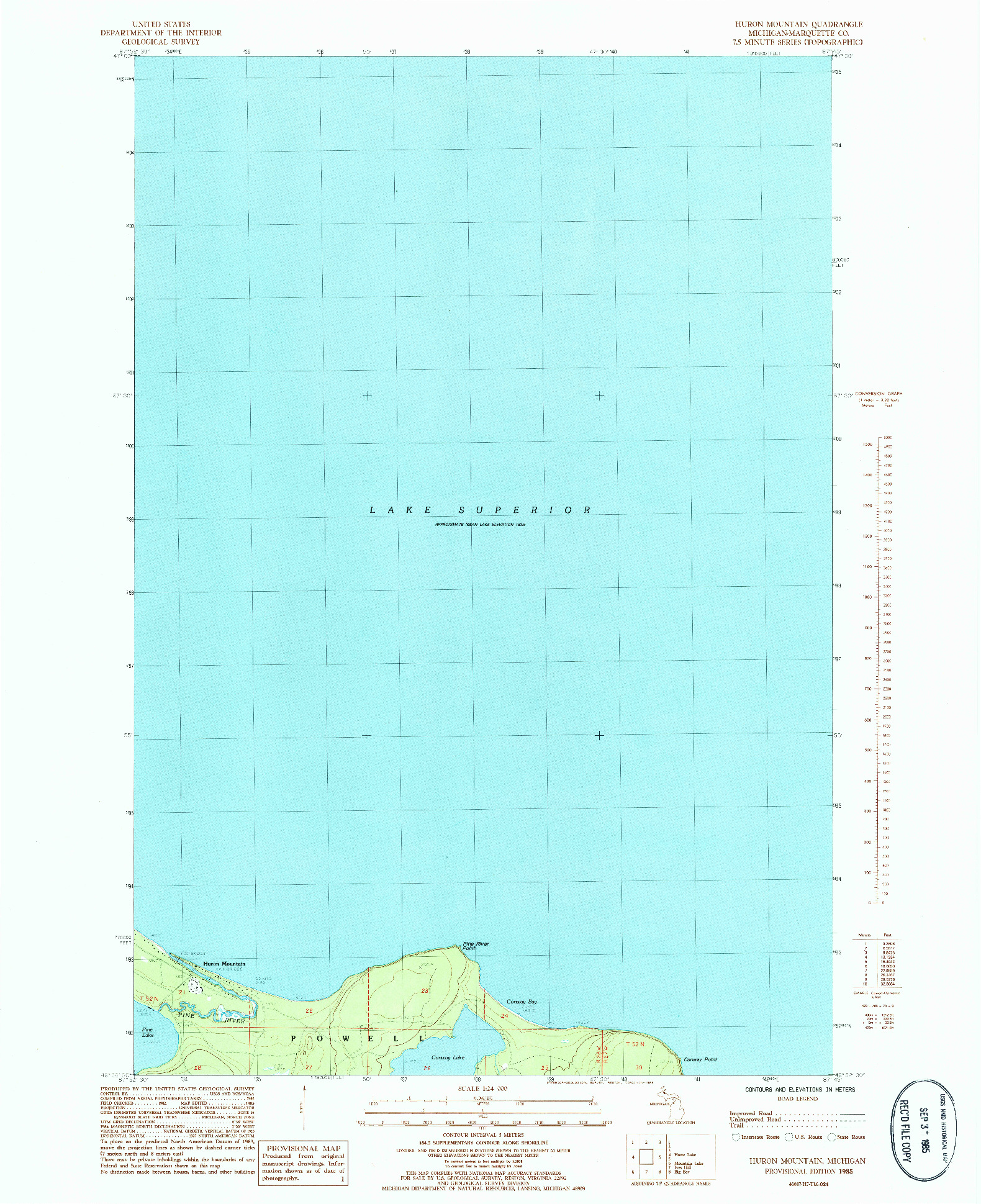 USGS 1:24000-SCALE QUADRANGLE FOR HURON MOUNTAIN, MI 1985