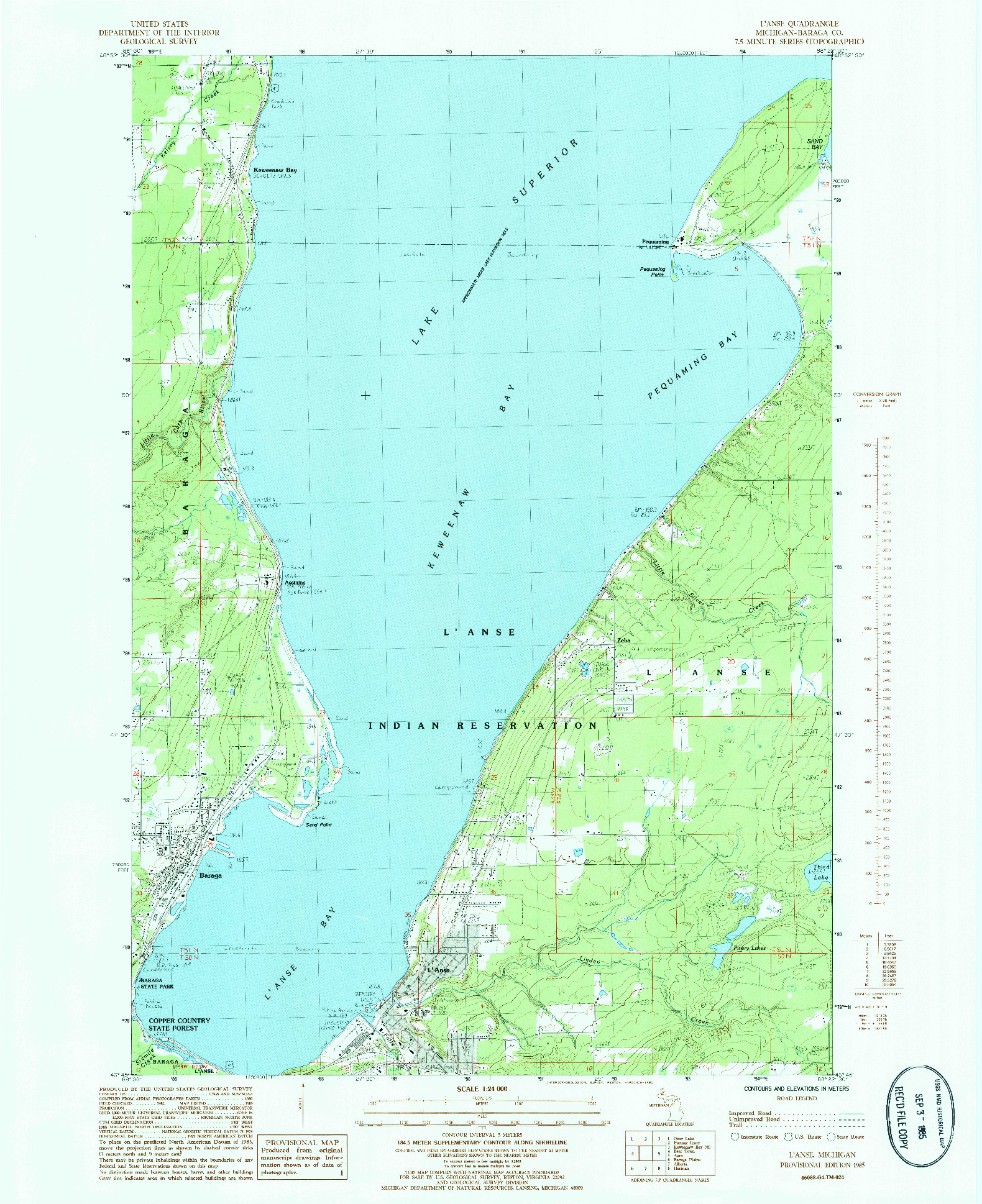 USGS 1:24000-SCALE QUADRANGLE FOR L'ANSE, MI 1985