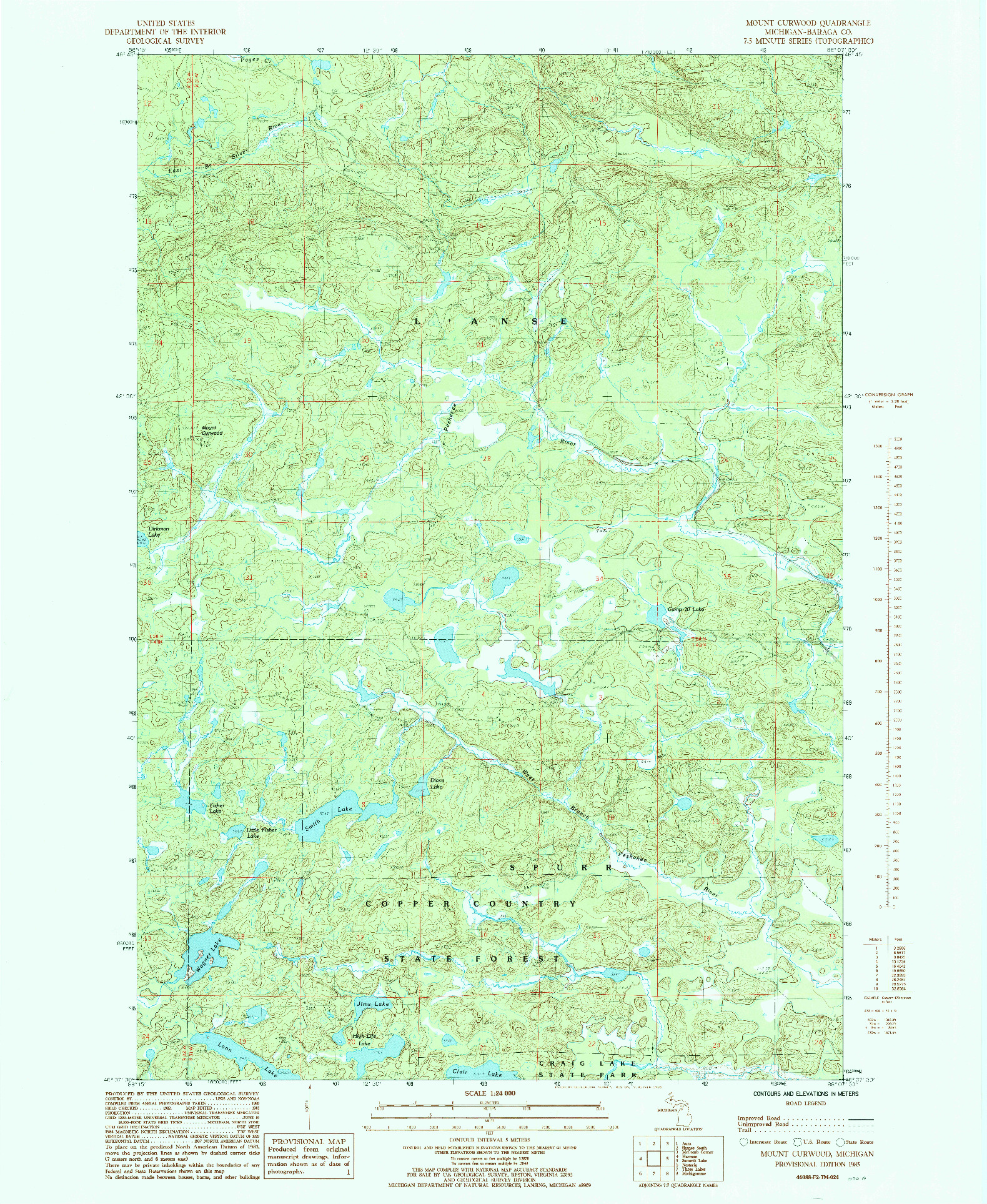 USGS 1:24000-SCALE QUADRANGLE FOR MOUNT CURWOOD, MI 1985