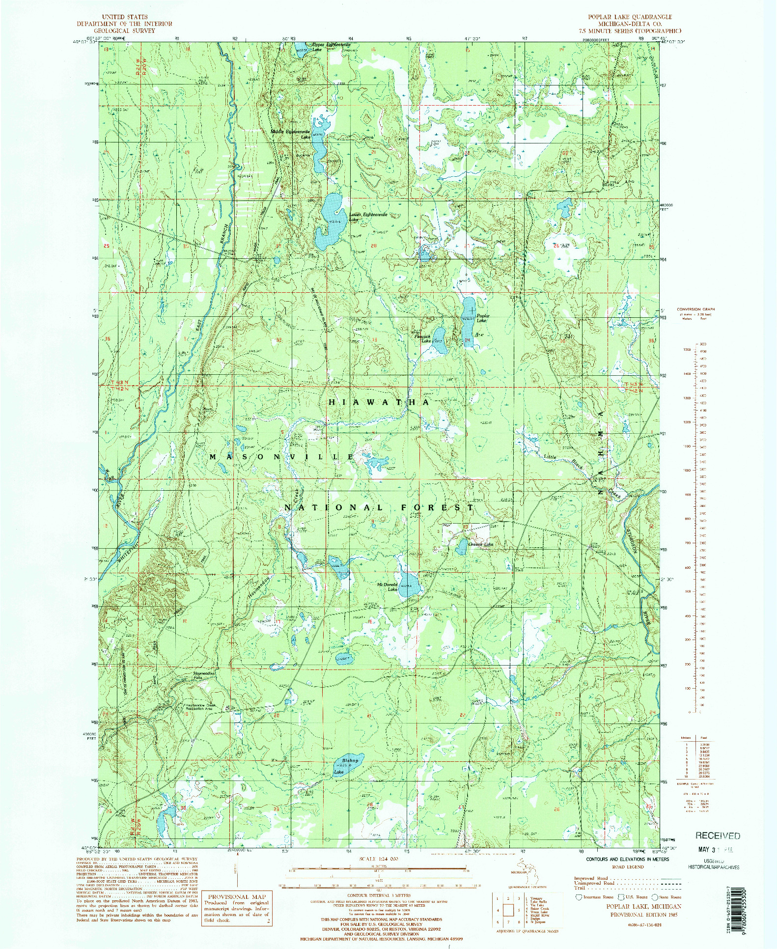 USGS 1:24000-SCALE QUADRANGLE FOR POPLAR LAKE, MI 1985